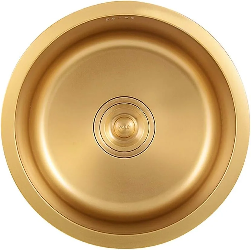 سینک ظرفشویی توکار طلایی سینک استیل 304 گرد مینی بار سینک دستی عمق سینک 19 سانتی متر، طلایی-a-40 * 40 * 19 سانتی متر