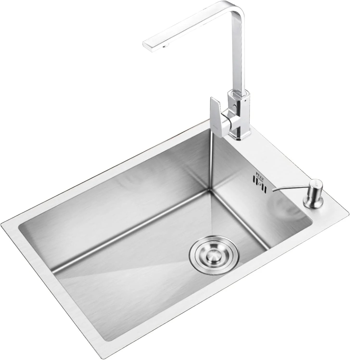 سینک ظرفشویی تک لگنه استیل ضد زنگ سینک کوچک توکار با شیرآلات و لوازم جانبی کامل، نقره ای - 50x39 سانتی متر