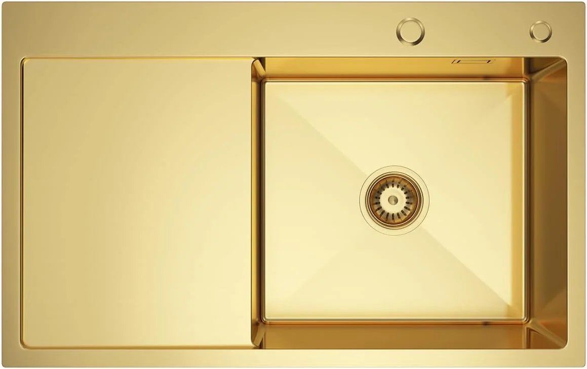 سینک ظرفشویی توکار استیل طلایی Melanstar R10 با مجموعه تخلیه و سینی آبچکان