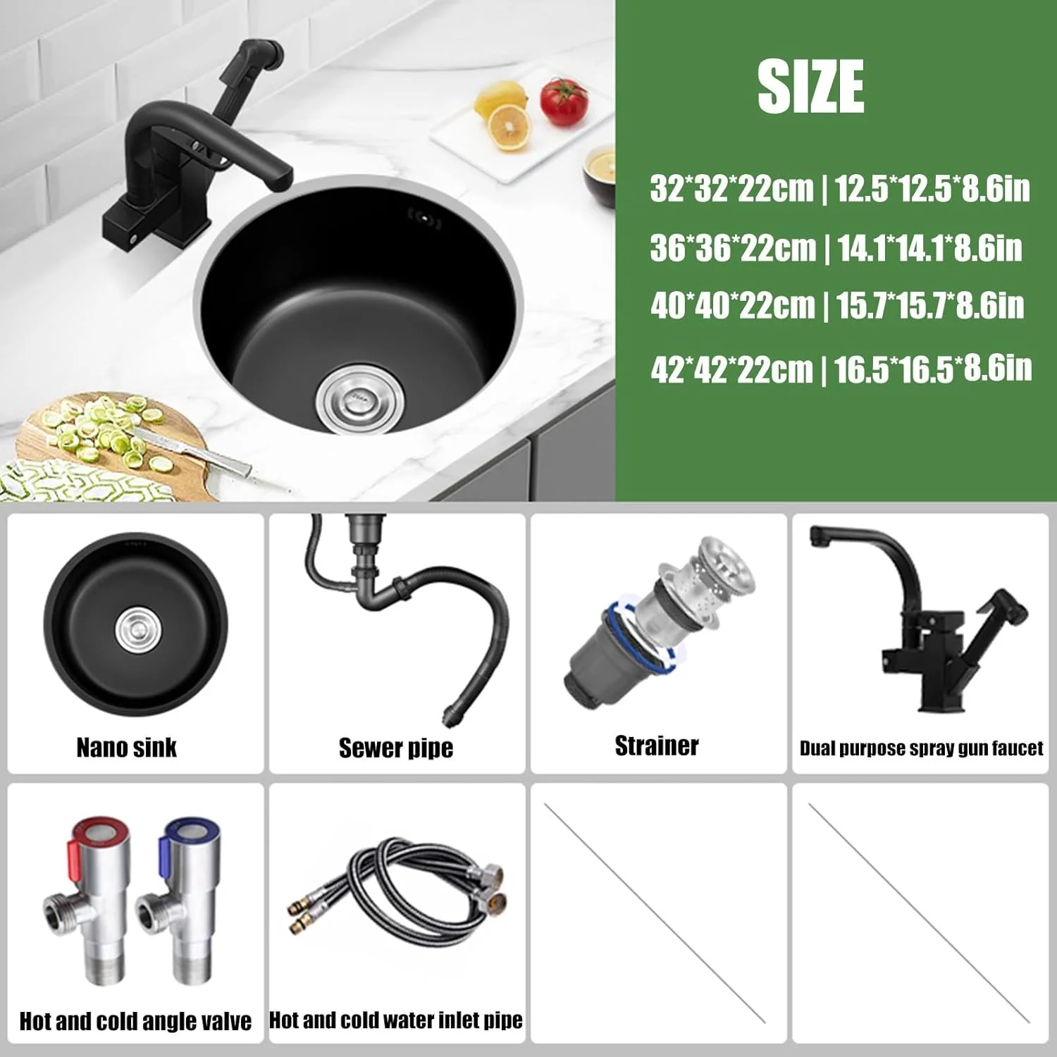 سینک گرد توکار، سینک مناسب فضای باز RV، سینک مناسب جزیره آشپزخانه، سینک آشپزخانه به همراه شیر آب دو منظوره با تفنگی آبپاش