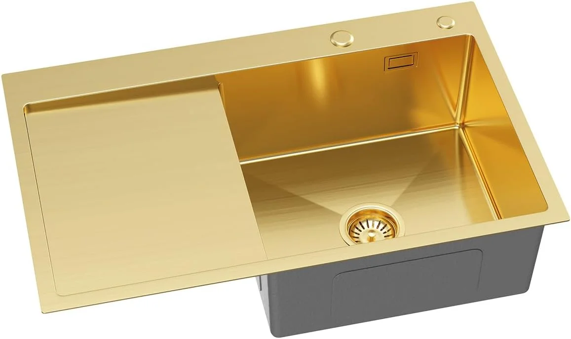 سینک ظرفشویی توکار استیل طلایی Melanstar R10 با مجموعه تخلیه و سینی آبچکان