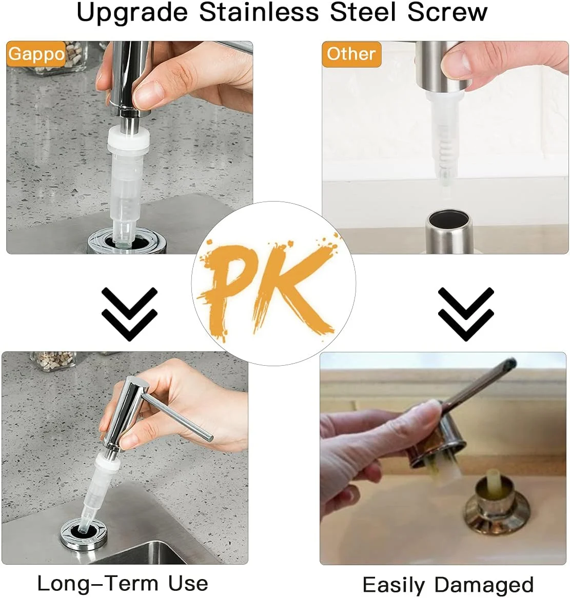 مایع ریز سینک ظرفشویی GAPPO، کروم براق، استیل ضد زنگ، پمپ روی میز، لوسیون دست، دارای بطری داخلی