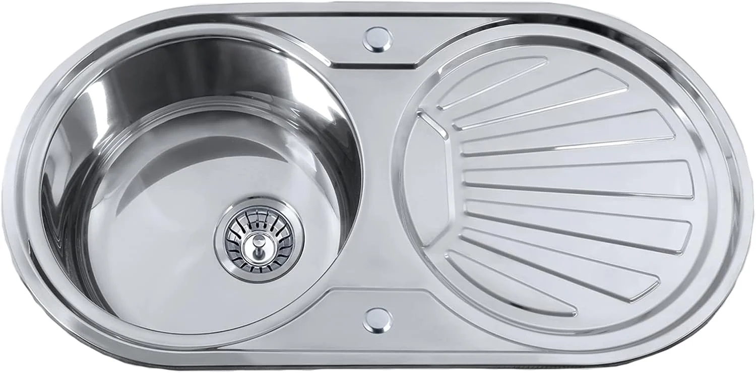 سینک ظرفشویی توکار EDESA 950270011 مدل K2 SE 84 1C1E برگشت پذیر | 1 لگن گرد | سینک آشپزخانه با سینی | دارای جای شیر | عرض 45 سانتی متر، جنس استیل