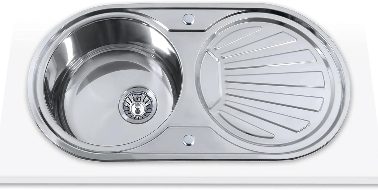 سینک ظرفشویی توکار EDESA 950270011 مدل K2 SE 84 1C1E برگشت پذیر | 1 لگن گرد | سینک آشپزخانه با سینی | دارای جای شیر | عرض 45 سانتی متر، جنس استیل