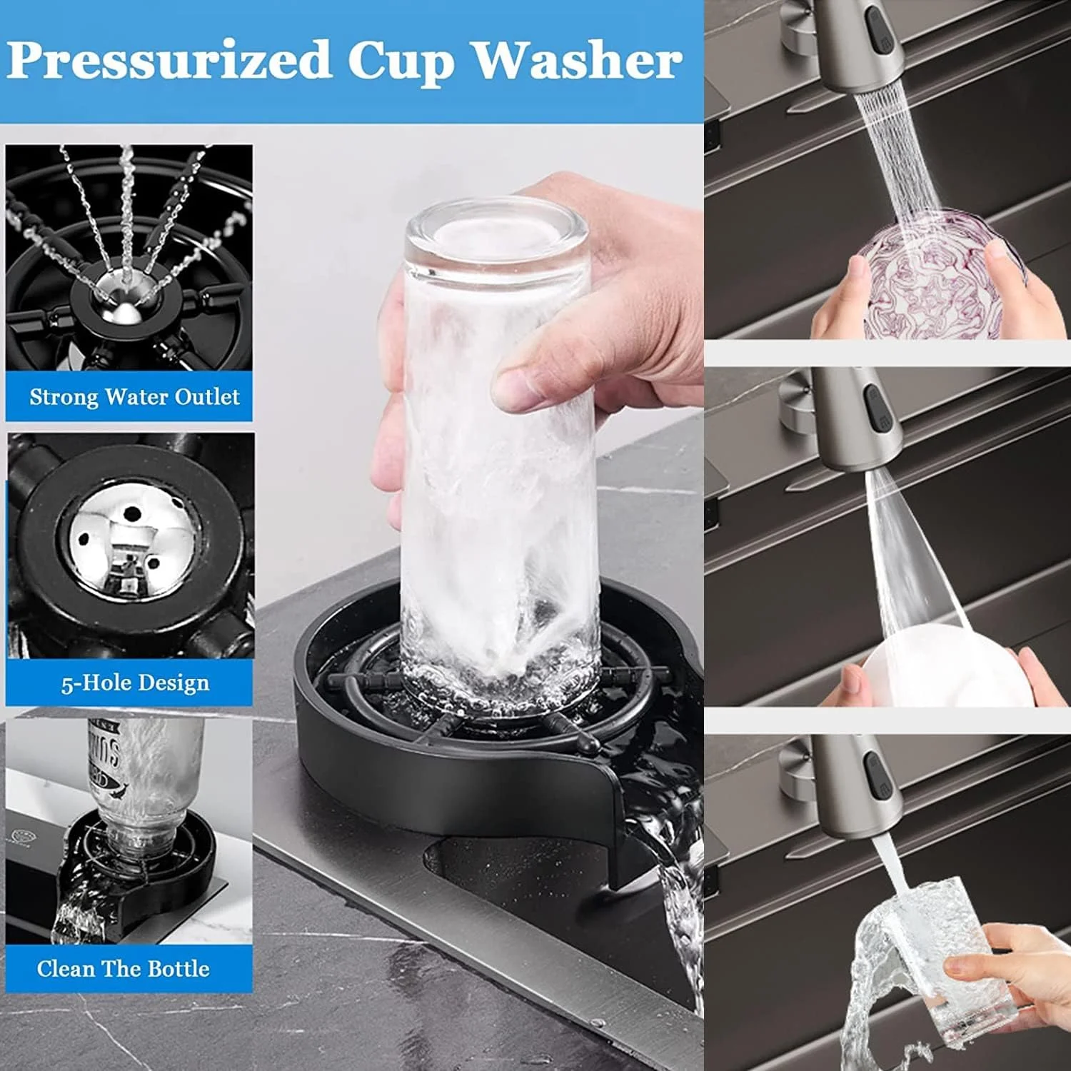 سینک ظرفشویی آبشاری ZYTSHOP، سینک بار استیل 304، تک لگنه با لیوان شوی، سینک ورک استیشن (75x45 سانتی متر)، مشکی