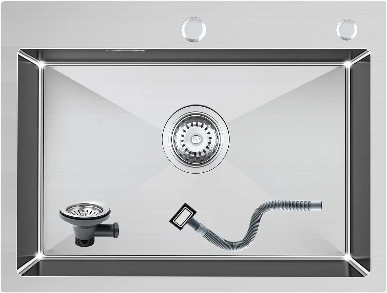 سینک ظرفشویی مربع استیل KEOKBON، 60 x 45 سانتی متر، سینک توکار آشپزخانه، بزرگ مناسب کابینت 70 سانتی متری ساخته شده از استیل 304، سینک آشپزخانه دست ساز، 1 لگن، سینک استیل توکار به همراه شیر