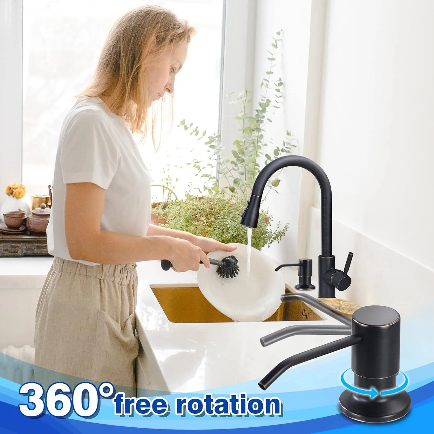 مایع ریز ظرفشویی WEWE، مایع ریز توکار سینک ظرفشویی برنزی روغنی قابل شارژ مجدد زیر سینک مشکی پمپ مایع ظرفشویی برای سینک ظرفشویی استیل ضد زنگ زیر پیشخوان