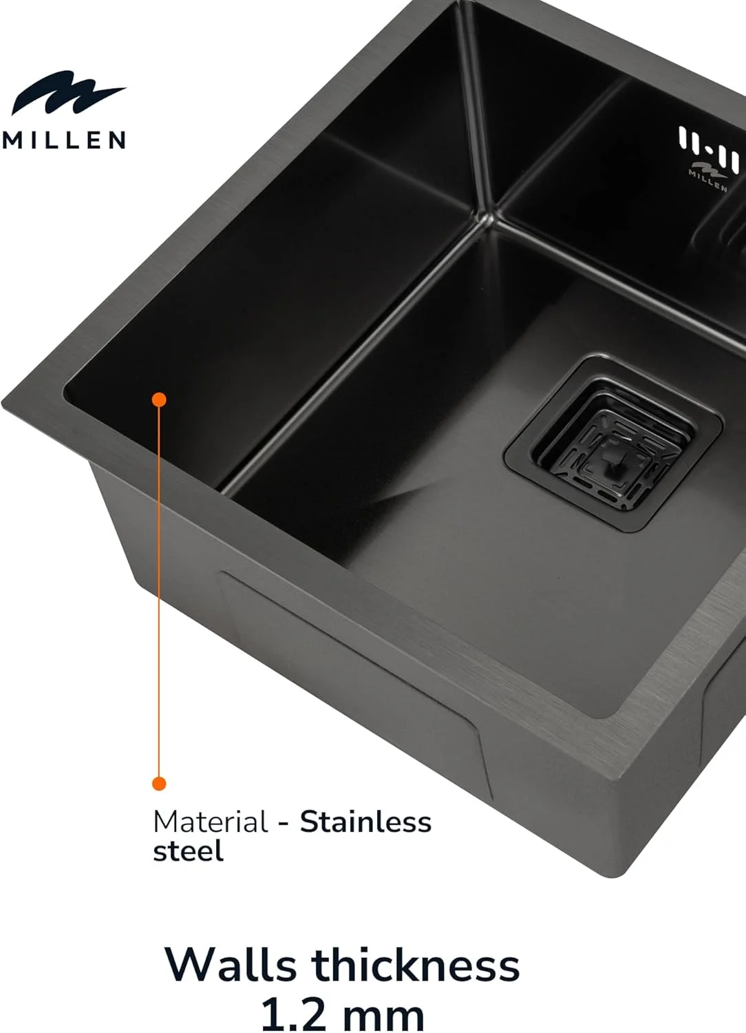 سینک ظرفشویی تک لگن استیل ضد زنگ 304 دست ساز پریمیوم، نصب روکار و زیرکار، ضد صدا، روکش متالیک تیره - MS454522GM