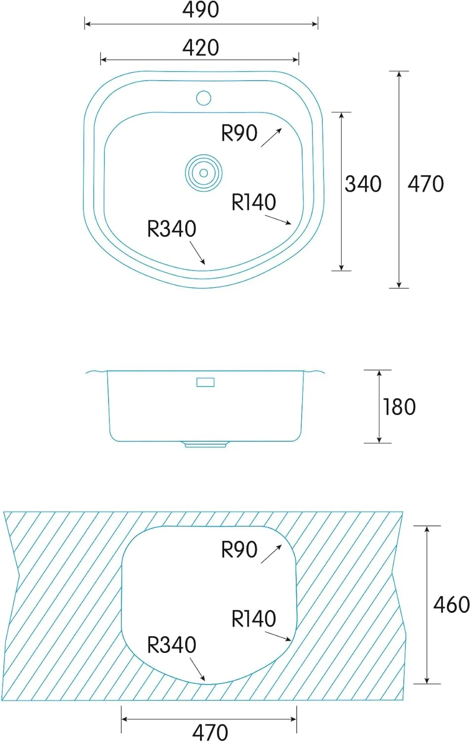 سینک ظرفشویی روکار EDESA 950270005 k2 se 47 1c | نام مدل-C | سینک توکار | 1 لگن مربع | سینک آشپزخانه با سوراخ شیر | عرض 50 سانتی متر، جنس استیل ضد زنگ، 490 x 470 x 180 میلی متر
