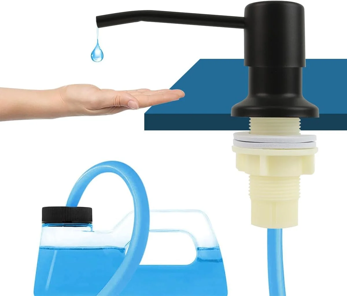 پمپ مایع ظرفشویی سینک آشپزخانه HASTHIP® با لوله سیلیکونی 1.2 متری، پمپ مایع ظرفشویی استیل ضد زنگ مدرن توکار، پمپ مایع دستشویی برای روی میز