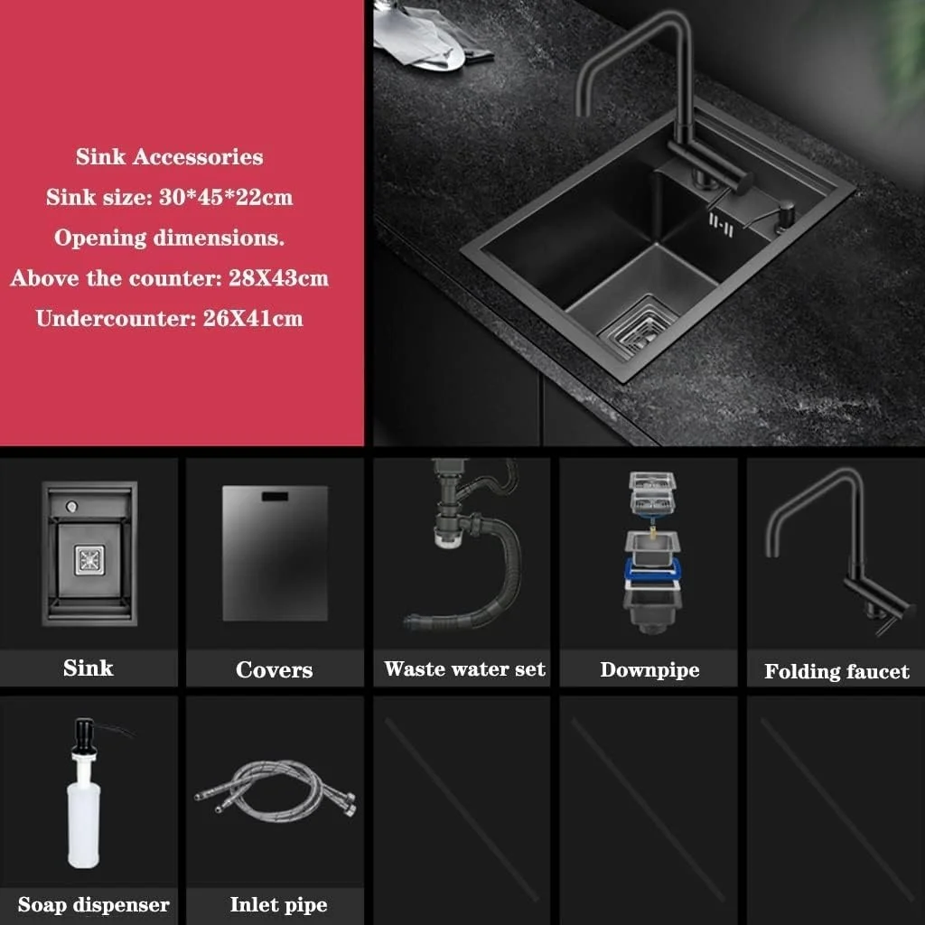 سینک ظرفشویی استیل ضد زنگ آشپزخانه، مناسب RV، استودیو، مینی سینک نامرئی، سایز کوچک، صرفه جویی در فضا، سینک توکار، لگن شستشوی ظروف