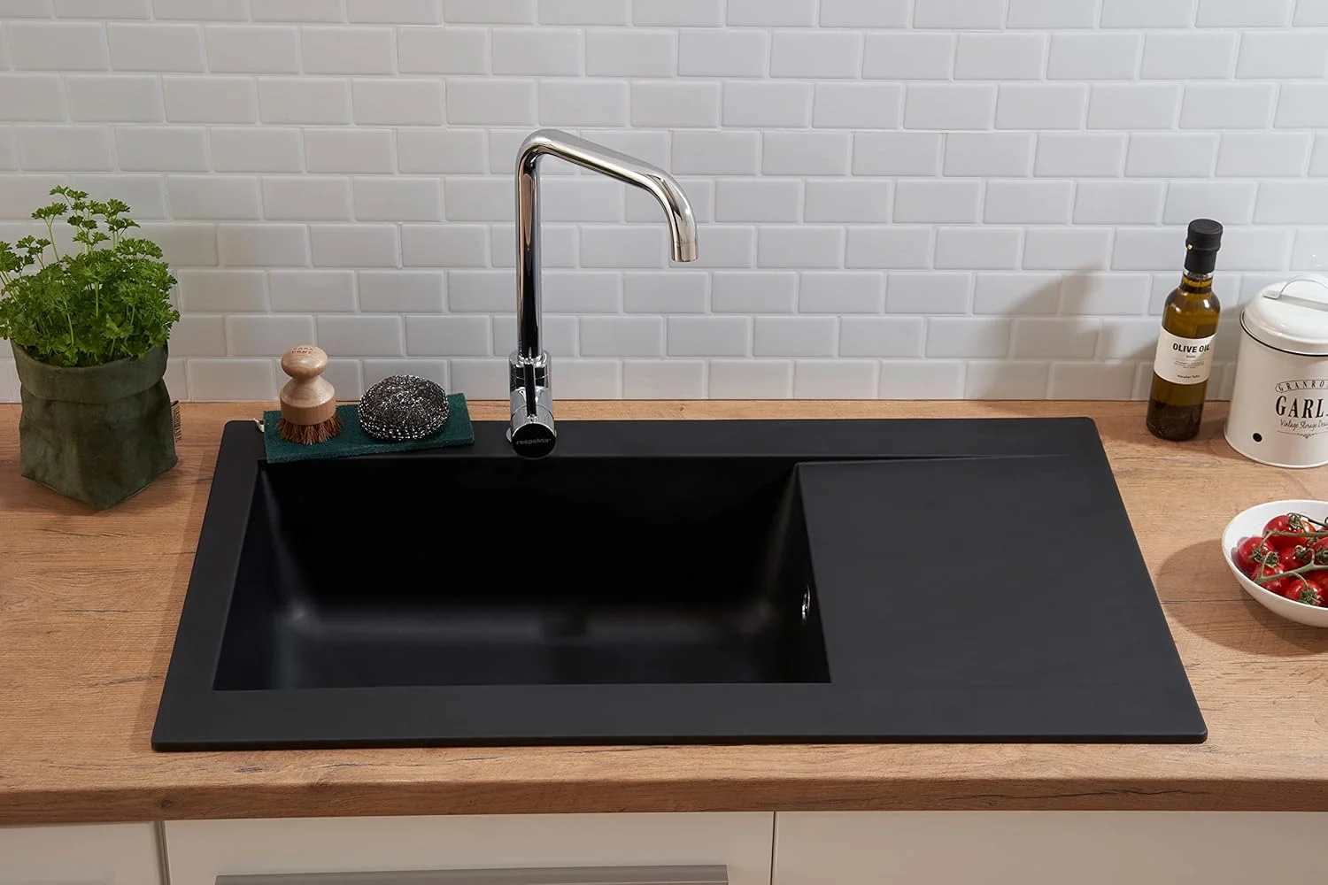 سینک ظرفشویی مشکی رسپکتا مدل ALINEO100، ابعاد 86x50 سانتی متر