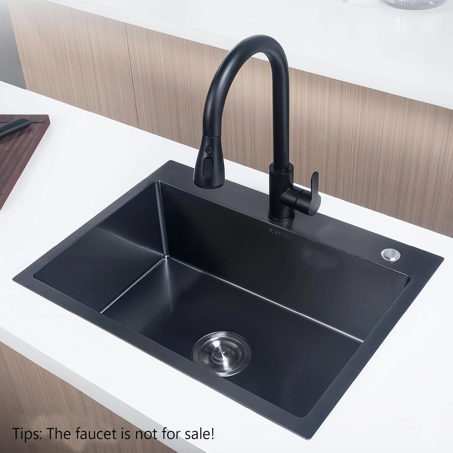سینک استیل مشکی Ecoxsnz، 30 در 38 سانتی متر، سینک تک لگنه توکار، سینک ظرفشویی کوچک با سوراخ شیرآلات، سینک ظرفشویی دو سوراخه (مشکی، 30 در 38 سانتی متر)