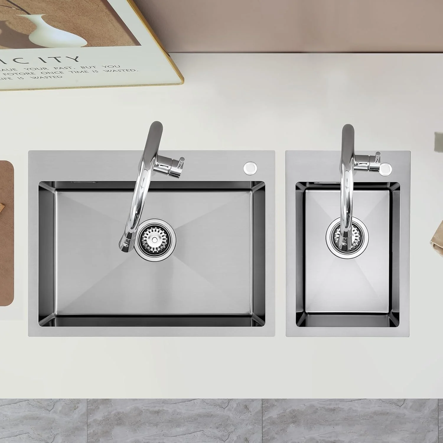 سینک ظرفشویی مربع استیل نانو سیلور KEOKBON با 2 سوراخ شیر آب، 30 در 45 سانتی متر، سینک توکار تک لگنه شامل سبد صافی، شیر و سرریز، سینک ظرفشویی کوچک مستطیلی