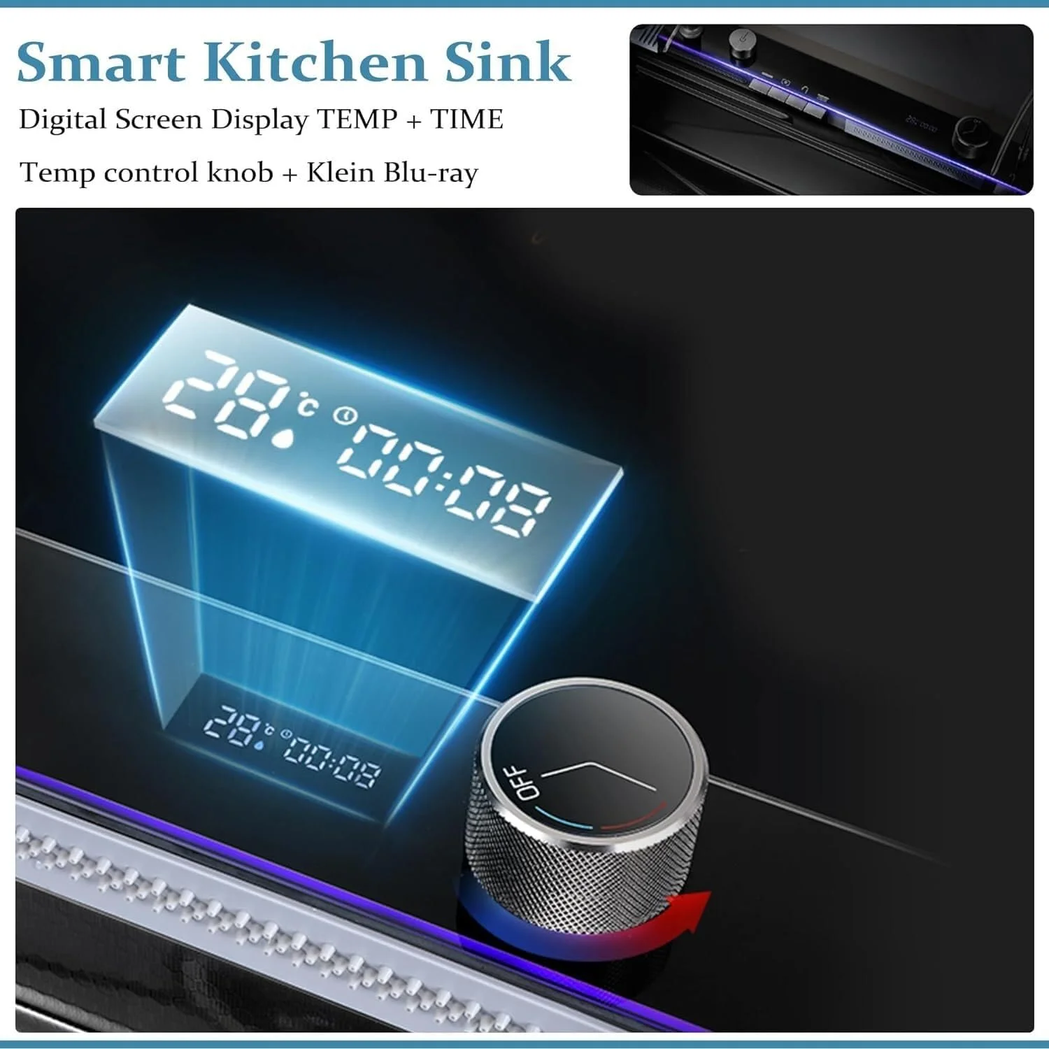 سینک ظرفشویی استیل ضد زنگ PASPRT Drop - سینک مدرن روکار تک لگنه 29.5 اینچی با نمایشگر LED دما، تخته برش، طراحی آبشاری
