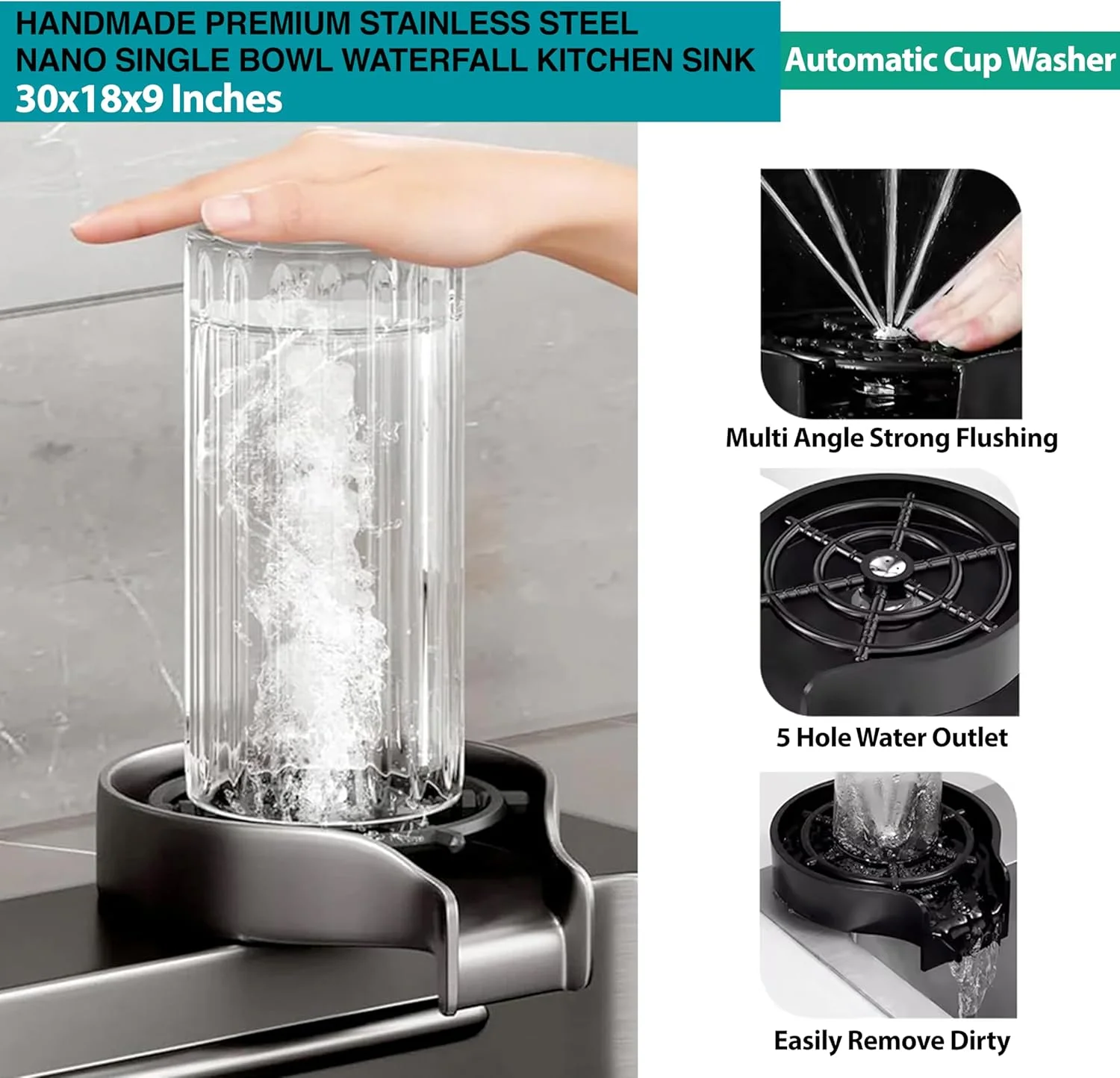 سینک ظرفشویی چند منظوره هاردستون گرید 304، 76x46x25 سانتی متر، با طراحی لانه زنبوری ضد خش، آبشاری داخلی و مجموعه شیرآلات کشویی، سینک استیل