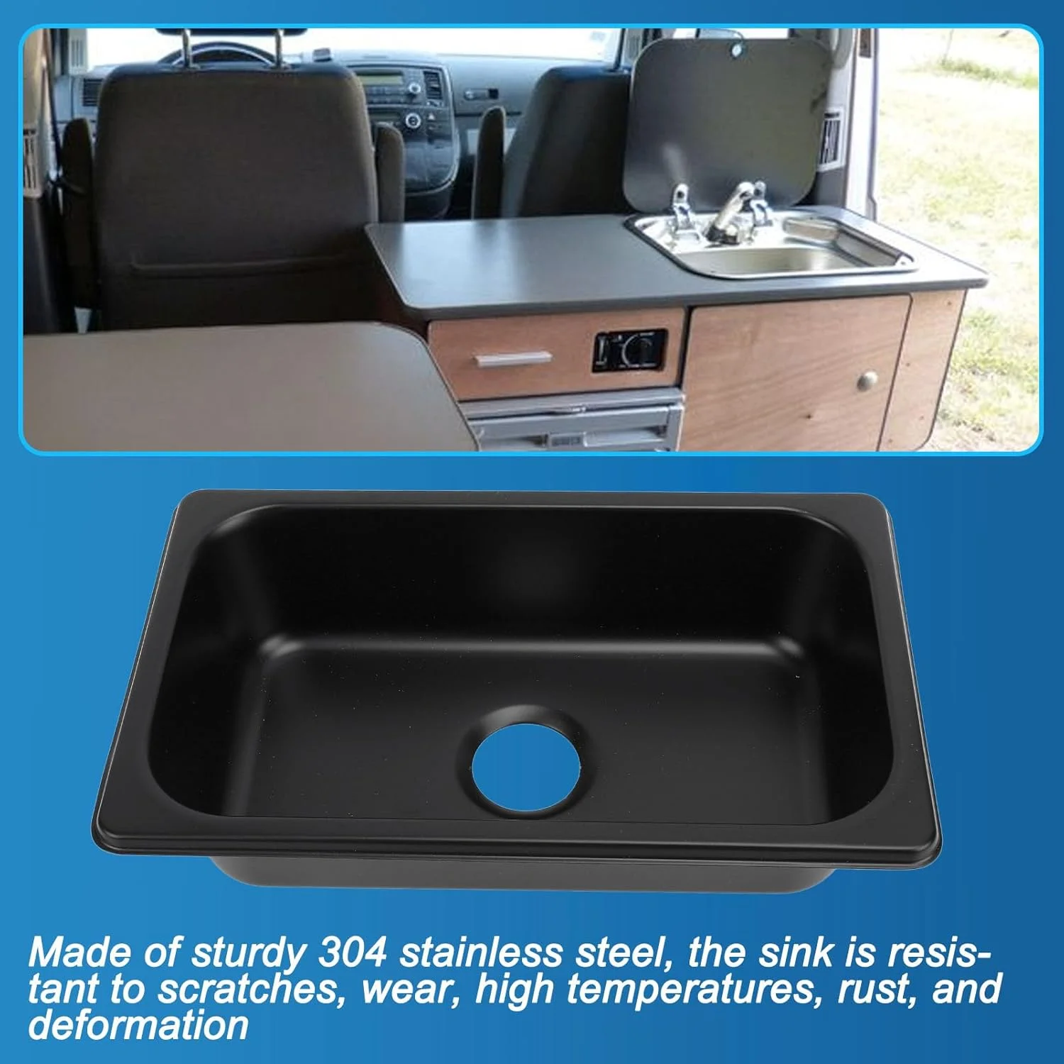 سینک ظرفشویی فوکتی، تک لگنه، سینک مستطیلی استیل 304 برای خانه های متحرک، سینک توکار با اتصال فاضلاب 40 میلی متری، سینک RV برای (اسپری