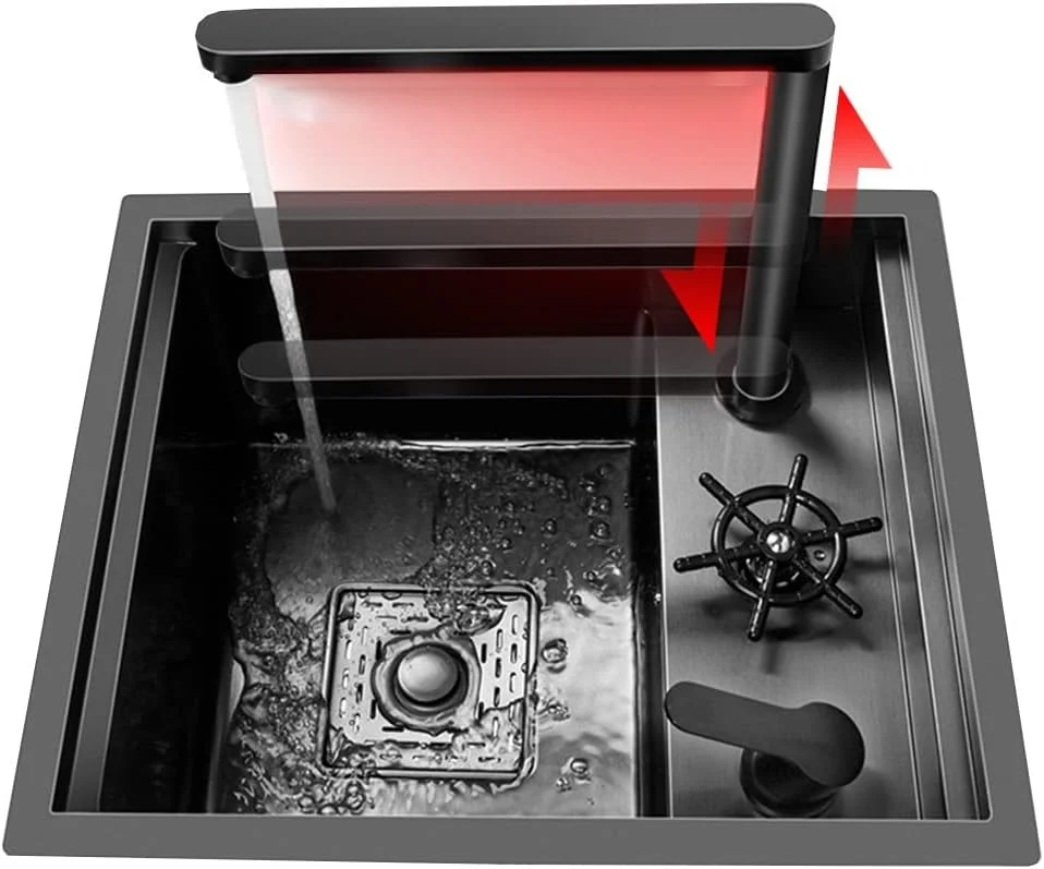 سینک ظرفشویی توکار استیل کوچک تک لگنه مناسب آشپزخانه، رستوران و بار به همراه شیر تاشو و درب پوششی