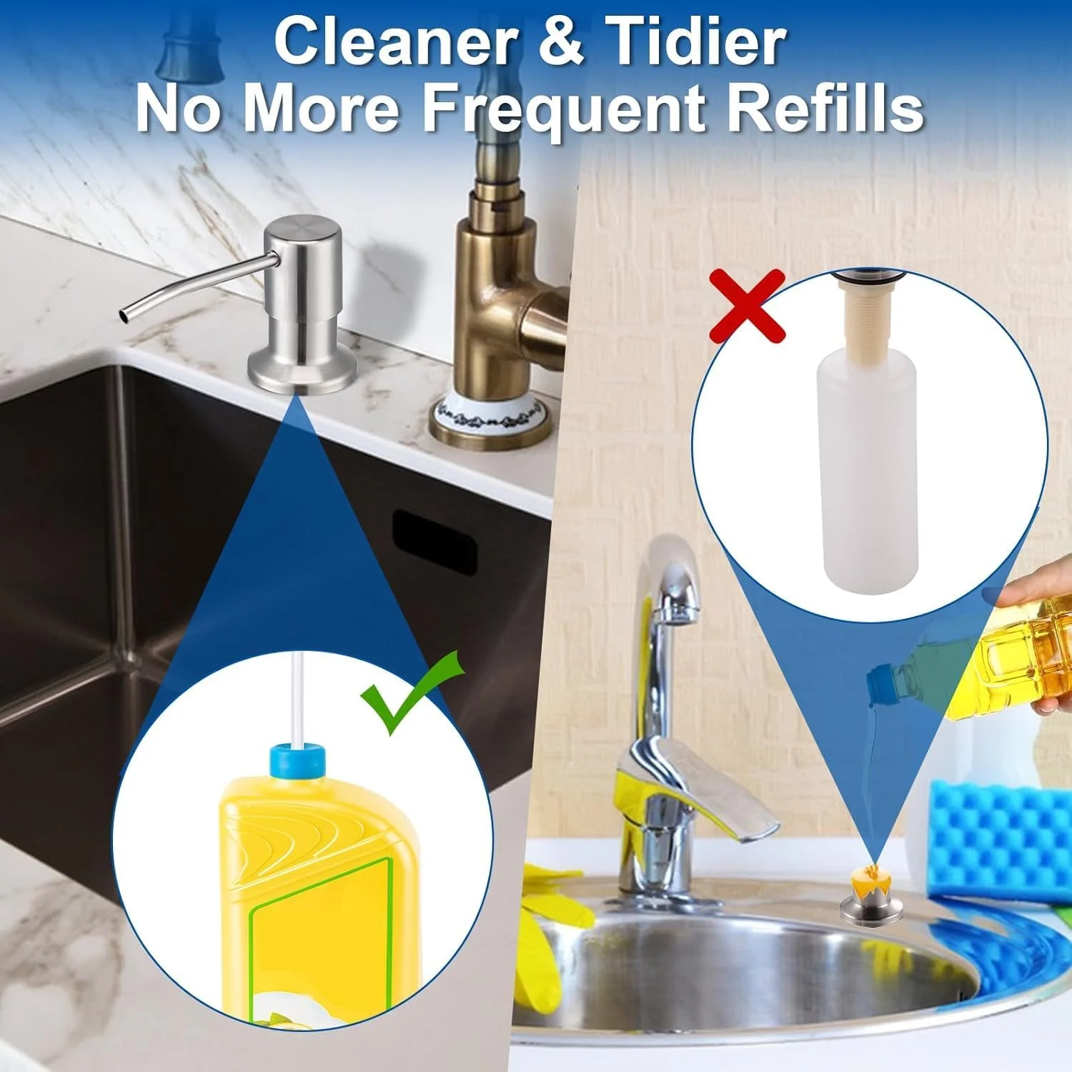 جامایع ظرفشویی یلاژوی برای سینک آشپزخانه، جامایع توکار سینک، پمپ استیل ضد زنگ روی میز با کیت لوله 47 اینچی، بدون نیاز به پر کردن مکرر