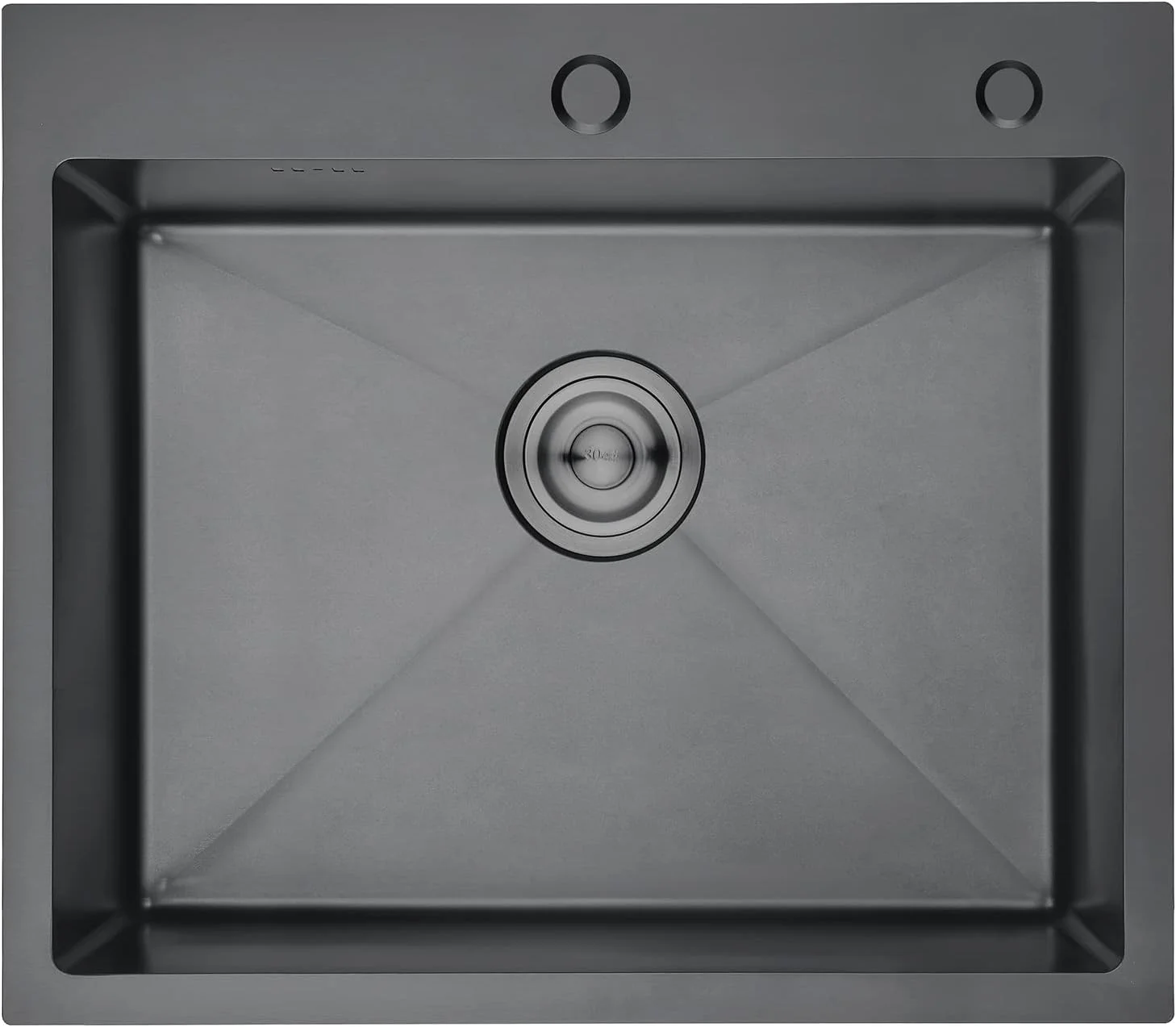 سینک ظرفشویی تک لگن مستطیلی مشکی ایبرگریف مدل M85545B، سینک استیل ضد زنگ آشپزخانه به همراه اتصالات تخلیه، نصب روکار، دارای سوراخ مایع ظرفشویی، 55x45x19 سانتی متر