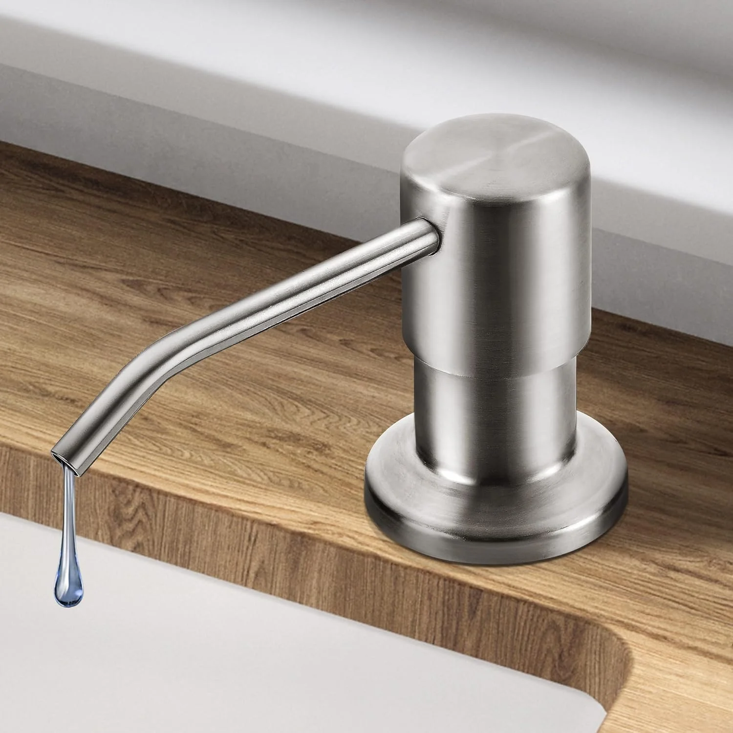 جامایع ظرفشویی آشپزخانه Amzuia، رنگ نیکل برس خورده، جامایع ظرفشویی توکار با سر پمپ استیل ضد زنگ، جامایع ظرفشویی رومیزی با قابلیت پر کردن از بالا، مناسب برای سینک آشپزخانه با ظرفیت 400 میلی لیتر