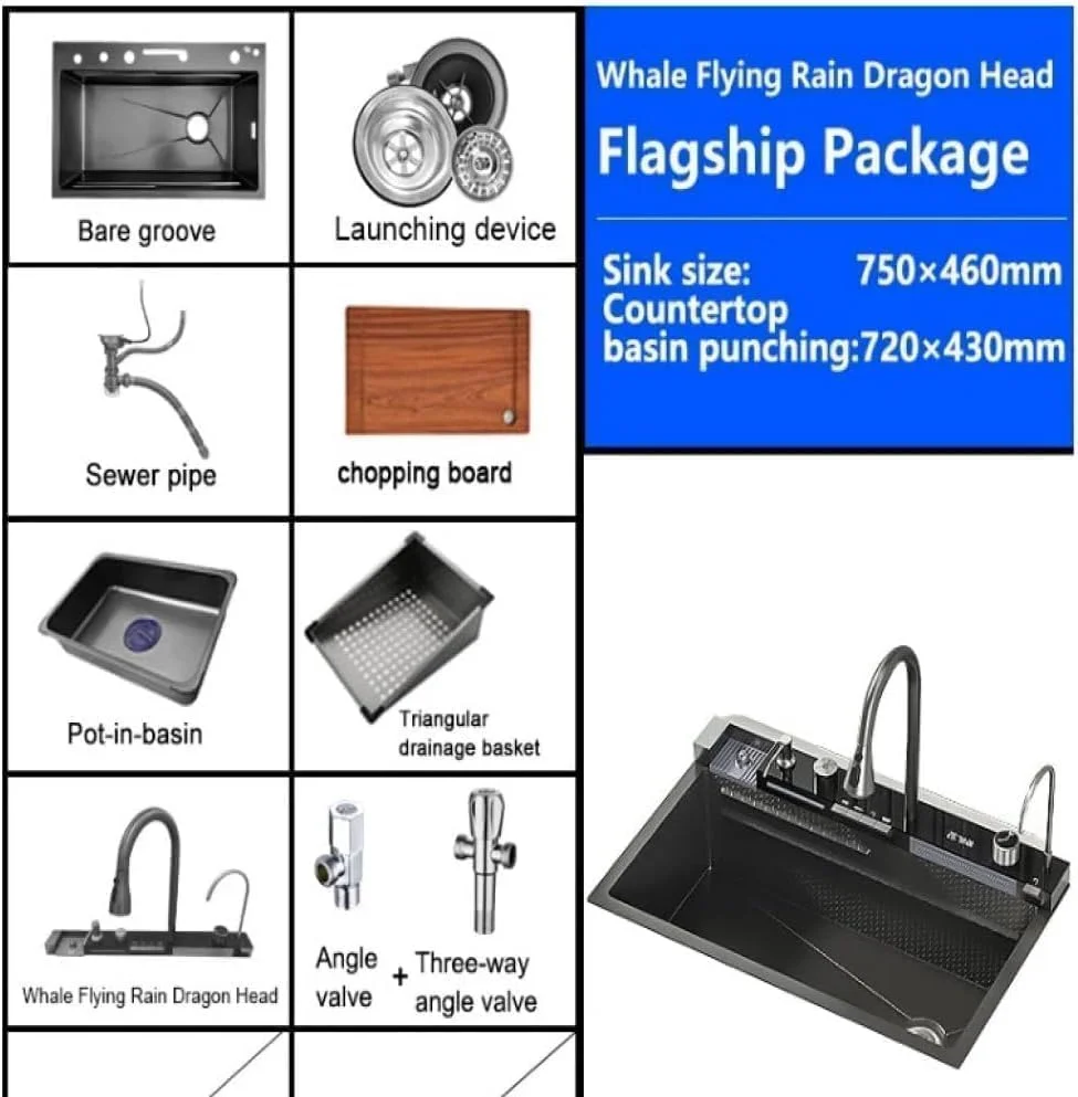 سینک ظرفشویی هوشمند آشپزخانه با شیر، صافی و ارگانایزر - سینک ظرفشویی استیل ضد زنگ با تخلیه، نگهدارنده اسفنج و لوازم جانبی - ارگانایزر سینک ظرفشویی مدرن با ویژگی های چند منظوره