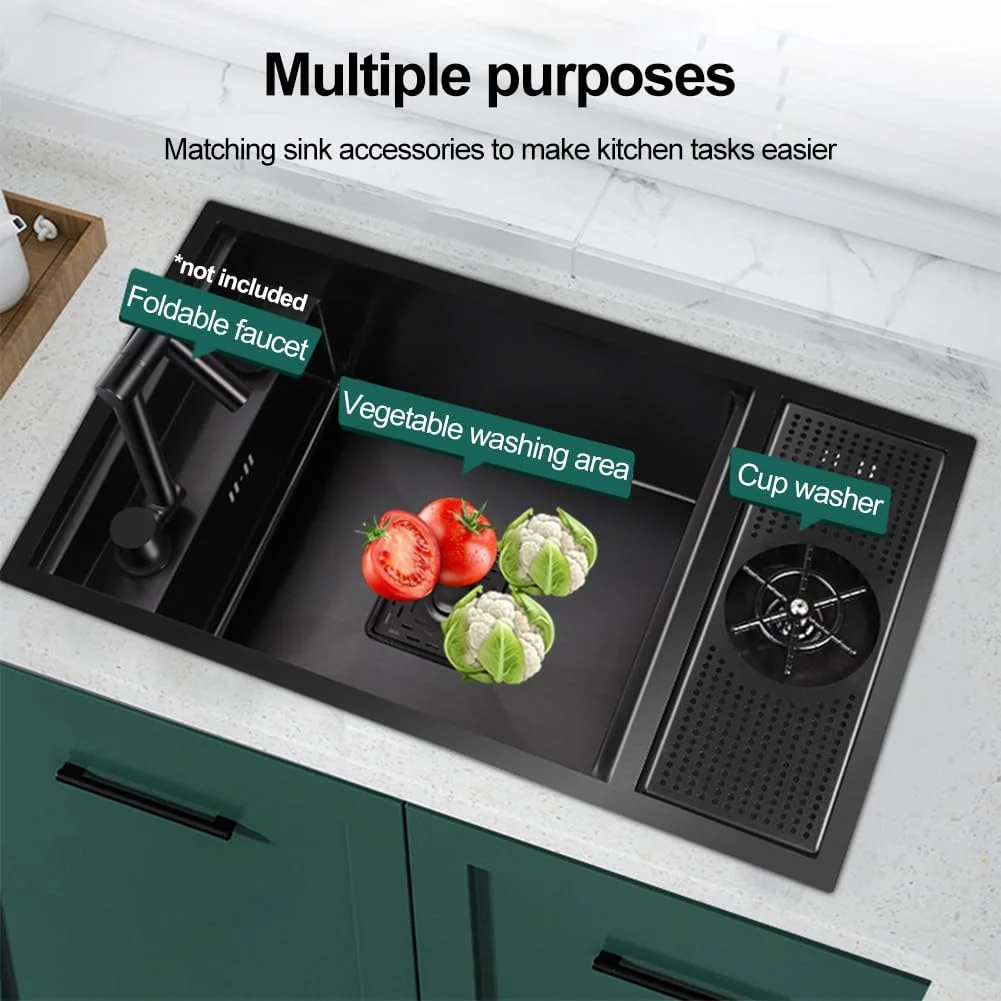 سینک بار JUMEIYP با لیوان شوی، سینک آشپزخانه زیرکابینتی 58 سانتی متری، سینک استیل ضد زنگ، سینک تک لگنه عمیق برای بار