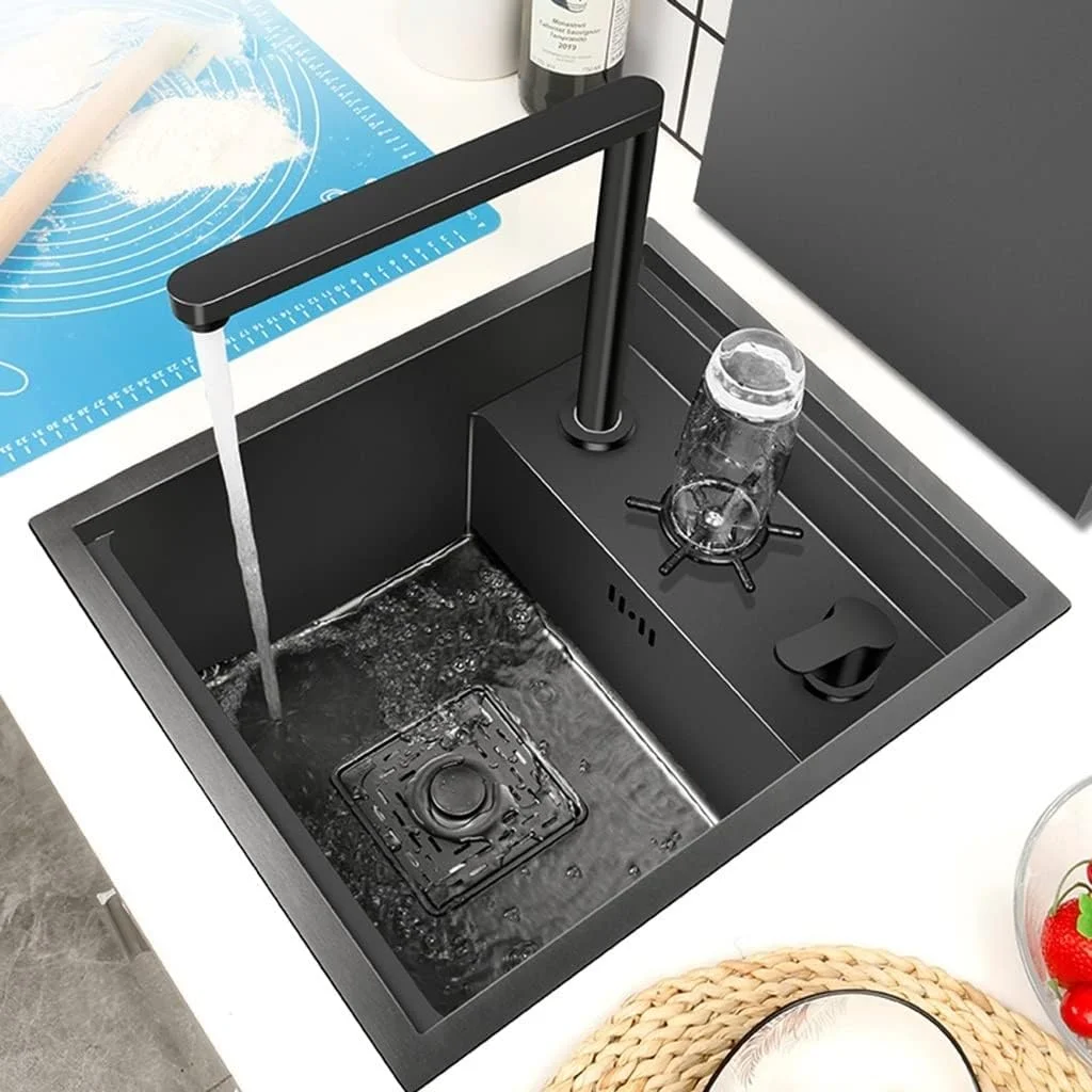 سینک ظرفشویی توکار استیل کوچک تک لگنه مناسب آشپزخانه، رستوران و بار به همراه شیر تاشو و درب پوششی