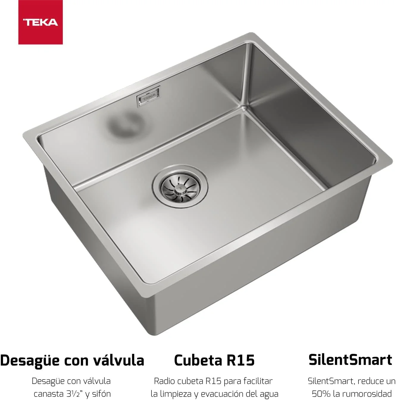 سینک ظرفشویی تکا 115000005 ساخته شده از استیل ضد زنگ با یک لگن مدل Linea Rs15 50.40 3½ W/Ovf Sp-115000005، خاکستری، متوسط