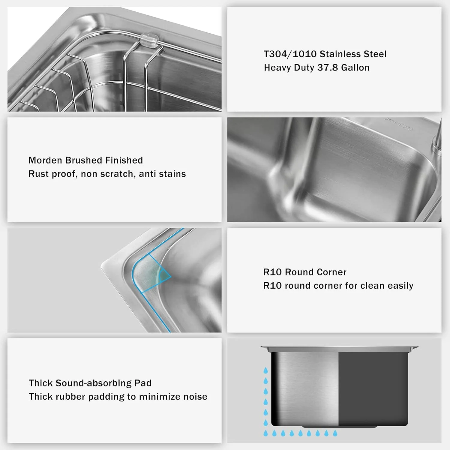 سینک ظرفشویی JOMOO، سینک تک لگنه آشپزخانه 22 * 14.8 اینچ از جنس استیل ضد زنگ SUS 304، سینک روکار با لوازم جانبی (580 * 400 * 200 میلی متر)
