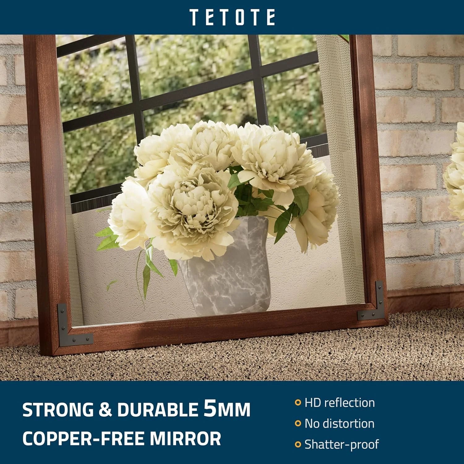 آینه قاب چوبی گردویی TETOTE با ابعاد 60x90 سانتیمتر، مناسب برای دیوار حمام/اتاق خواب/نشیمن/ورودی، آینه روشویی ضد آب به سبک روستایی (نصب افقی/عمودی) آینه قاب چوبی گردویی TETOTE با ابعاد 60x90 سانتیمتر، مناسب برای دیوار حمام/اتاق خواب/نشیمن/ورودی، آینه روشویی ضد آب به سبک روستایی (نصب افقی/عمودی)