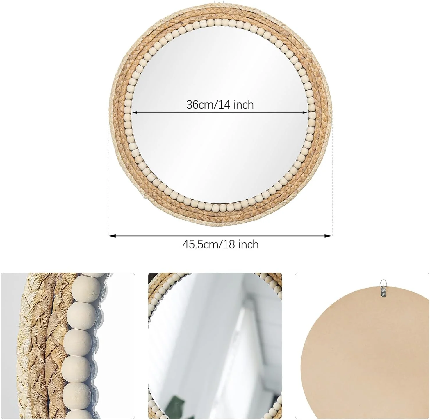 آینه دیواری آویز گرد حصیری SWTHONY به سبک بوهو، قطر ۴۵ سانتی متر، مناسب برای دکوراسیون منزل، اتاق نشیمن، اتاق خواب و حمام آینه دیواری آویز گرد حصیری SWTHONY به سبک بوهو، قطر ۴۵ سانتی متر، مناسب برای دکوراسیون منزل، اتاق نشیمن، اتاق خواب و حمام