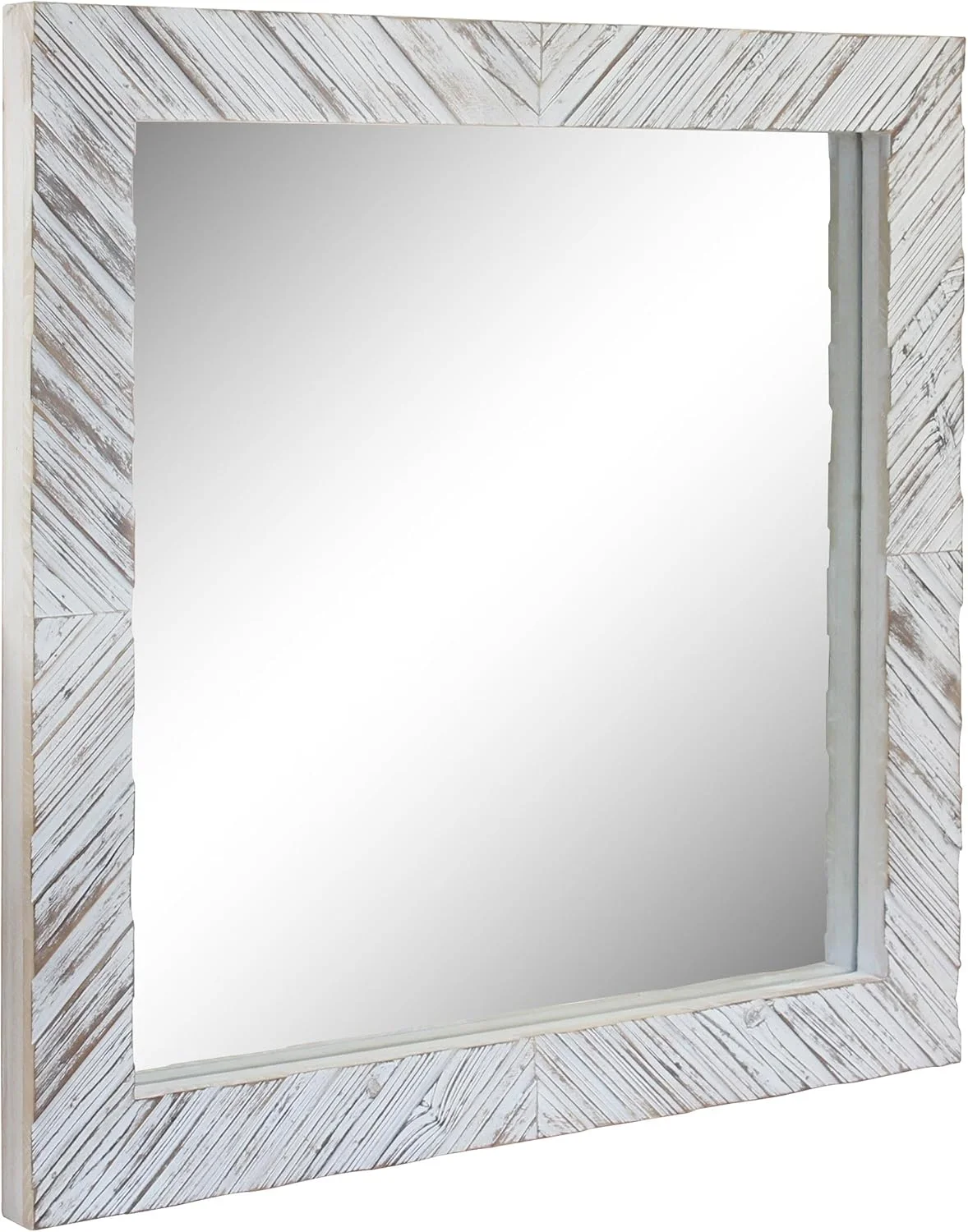 آینه دیواری مربعی طرح شورون چوبی سفید کهنه کاری شده استون برایر، 50 در 50 سانتی متر، دکوری تزئینی برای اتاق نشیمن، اتاق خواب، حمام، راهرو و ورودی آینه دیواری مربعی طرح شورون چوبی سفید کهنه کاری شده استون برایر، 50 در 50 سانتی متر، دکوری تزئینی برای اتاق نشیمن، اتاق خواب، حمام، راهرو و ورودی