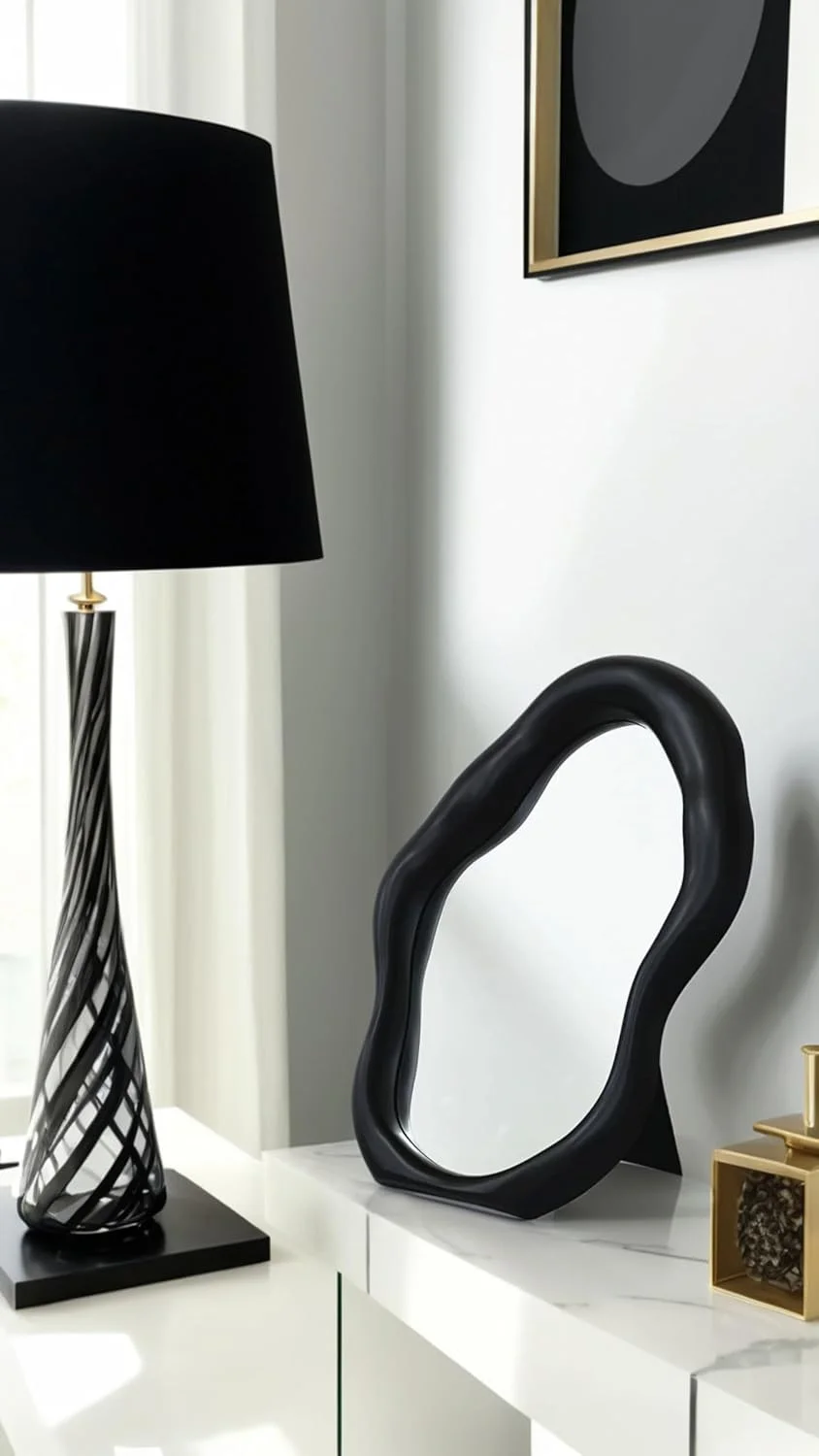 آینه آرایشی رومیزی طرح پلی مورف سوییت سون - قابل استفاده به صورت رومیزی یا آویز دیواری، آینه آرایشی تزئینی برای اتاق خواب منزل، مشکی آینه آرایشی رومیزی طرح پلی مورف سوییت سون - قابل استفاده به صورت رومیزی یا آویز دیواری، آینه آرایشی تزئینی برای اتاق خواب منزل، مشکی