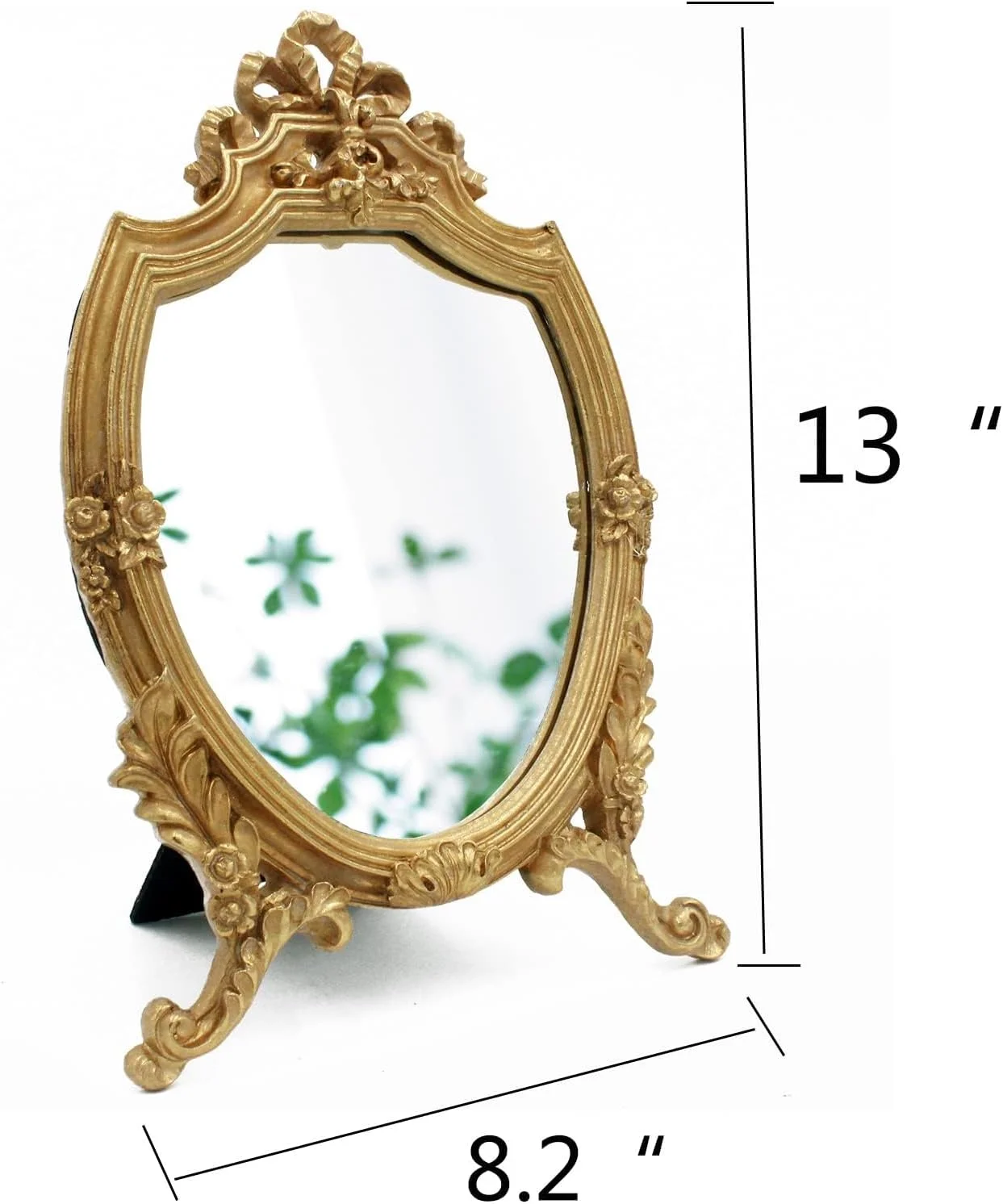آینه دیواری تزئینی قاب رزینی طلایی عتیقه تزویق، آینه آرایشی رومیزی، برای دکوراسیون اتاق خواب، اتاق نشیمن، میز آرایش، 8.2 عرض × 13 طول اینچ آینه دیواری تزئینی قاب رزینی طلایی عتیقه تزویق، آینه آرایشی رومیزی، برای دکوراسیون اتاق خواب، اتاق نشیمن، میز آرایش، 8.2 عرض × 13 طول اینچ