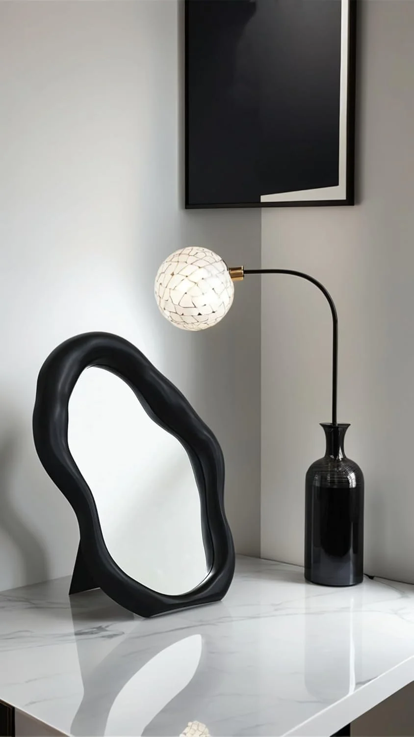 آینه آرایشی رومیزی طرح پلی مورف سوییت سون - قابل استفاده به صورت رومیزی یا آویز دیواری، آینه آرایشی تزئینی برای اتاق خواب منزل، مشکی آینه آرایشی رومیزی طرح پلی مورف سوییت سون - قابل استفاده به صورت رومیزی یا آویز دیواری، آینه آرایشی تزئینی برای اتاق خواب منزل، مشکی