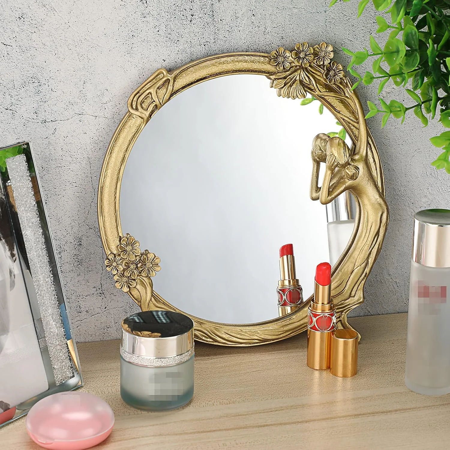 آینه دیواری تزئینی سام تری، آینه وینتیج طلایی آویز، آینه آرایشی گرد آینه دیواری تزئینی سام تری، آینه وینتیج طلایی آویز، آینه آرایشی گرد