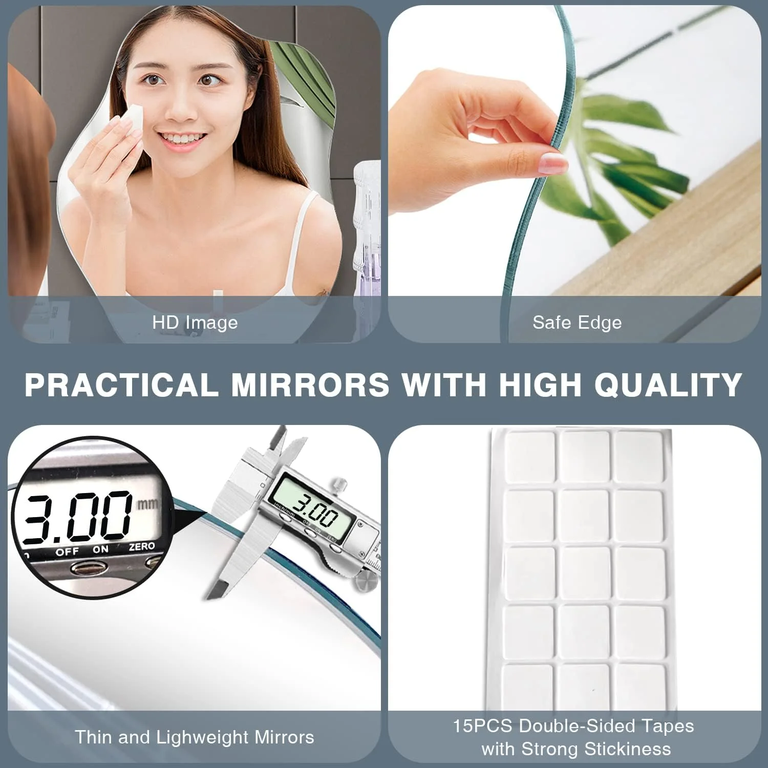 آینه دکوراتیو نامتقارن بدون قاب چسبی Sqinor - آینه مدرن دیواری خودچسب برای حمام، اتاق نشیمن، راهرو، میز آرایش آینه دکوراتیو نامتقارن بدون قاب چسبی Sqinor - آینه مدرن دیواری خودچسب برای حمام، اتاق نشیمن، راهرو، میز آرایش