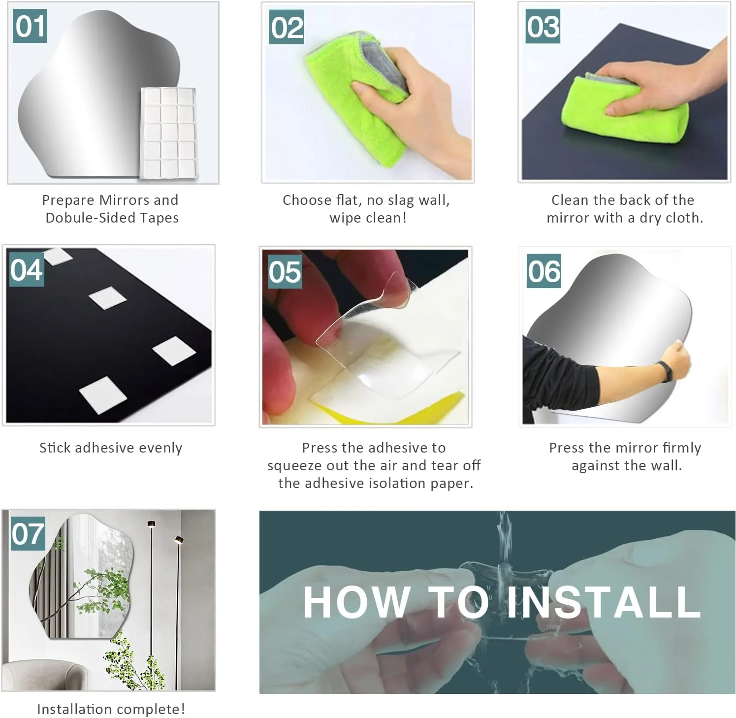 آینه دکوراتیو نامتقارن بدون قاب چسبی Sqinor - آینه مدرن دیواری خودچسب برای حمام، اتاق نشیمن، راهرو، میز آرایش آینه دکوراتیو نامتقارن بدون قاب چسبی Sqinor - آینه مدرن دیواری خودچسب برای حمام، اتاق نشیمن، راهرو، میز آرایش