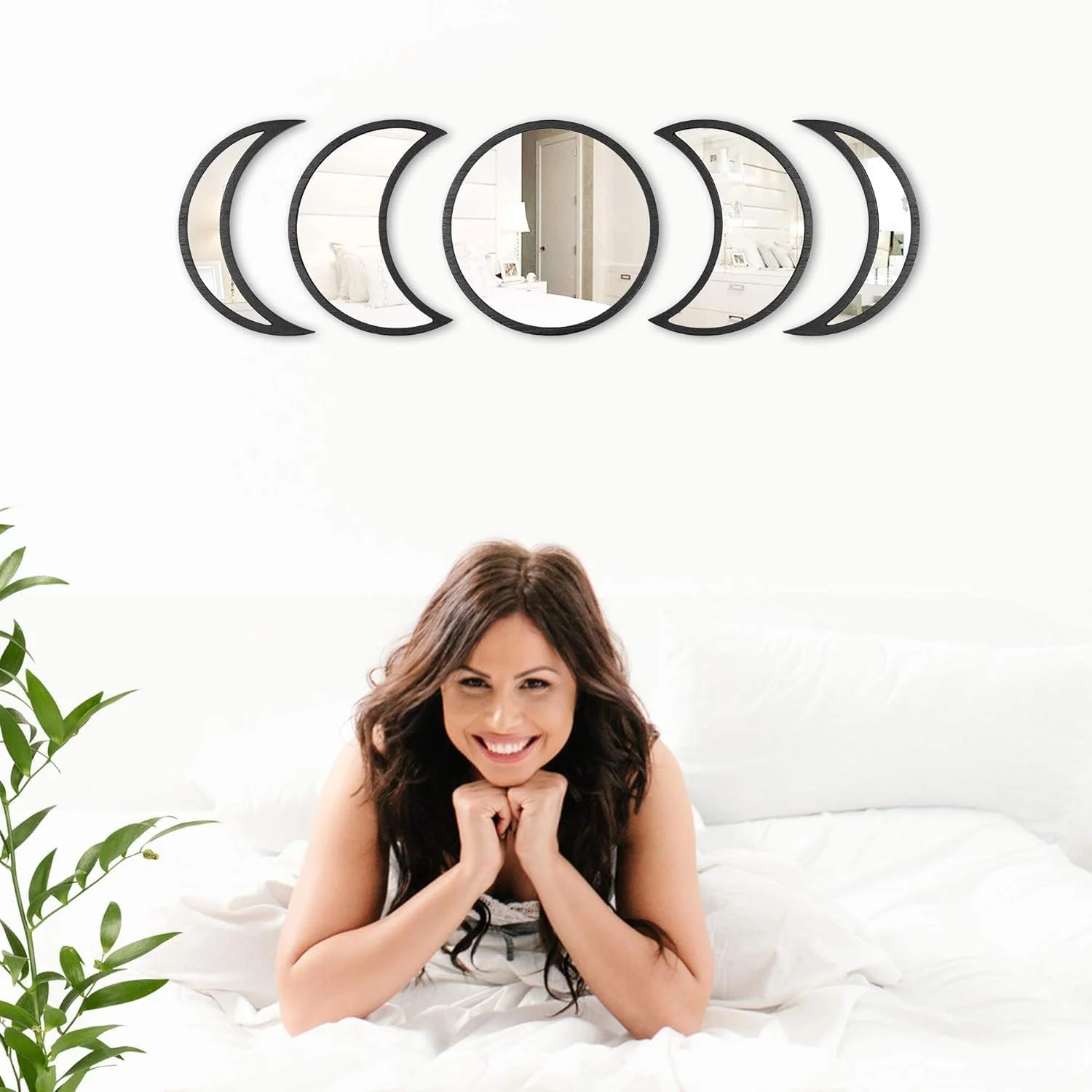 آینه دیواری Rellon Industries برای اتاق نشیمن، 5 تکه آینه تزئینی چوبی فاز ماه، استیکرهای آینه دیواری، دکوراسیون دیوار برای اتاق نشیمن، اتاق خواب - آینه واقعی نیست (مشکی) آینه دیواری Rellon Industries برای اتاق نشیمن، 5 تکه آینه تزئینی چوبی فاز ماه، استیکرهای آینه دیواری، دکوراسیون دیوار برای اتاق نشیمن، اتاق خواب - آینه واقعی نیست (مشکی)