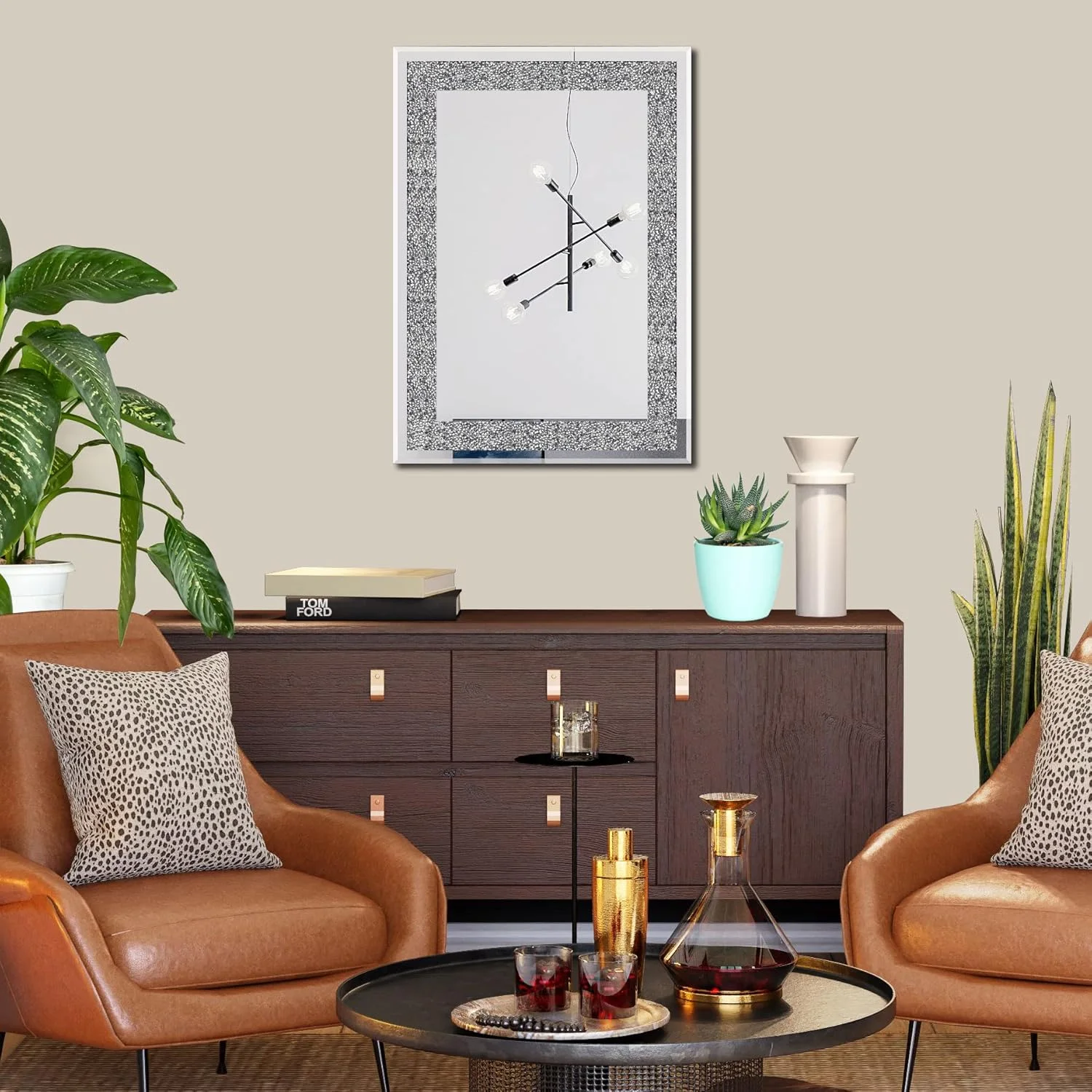 آینه دیواری رومنگ مستطیلی با کریستال های خرد شده الماسی برای دکوراسیون منزل، آینه تزئینی برای حمام، ورودی و اتاق خواب، 50 در 70 سانتی متر آینه دیواری رومنگ مستطیلی با کریستال های خرد شده الماسی برای دکوراسیون منزل، آینه تزئینی برای حمام، ورودی و اتاق خواب، 50 در 70 سانتی متر