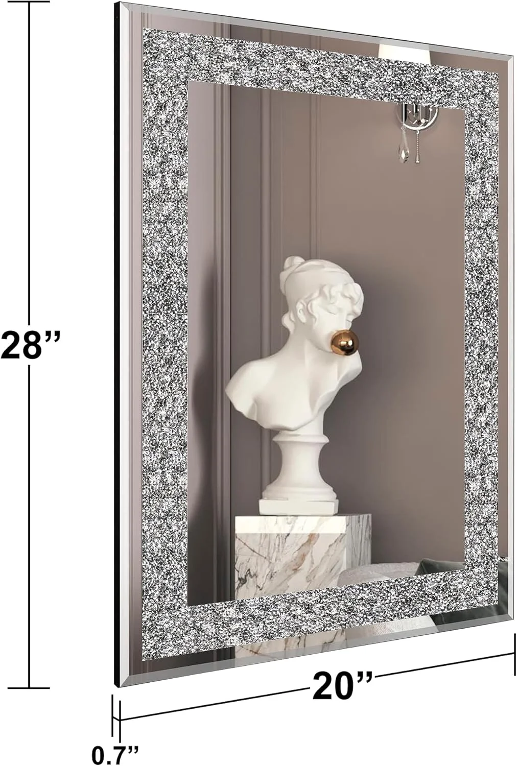 آینه دیواری رومنگ مستطیلی با کریستال های خرد شده الماسی برای دکوراسیون منزل، آینه تزئینی برای حمام، ورودی و اتاق خواب، 50 در 70 سانتی متر آینه دیواری رومنگ مستطیلی با کریستال های خرد شده الماسی برای دکوراسیون منزل، آینه تزئینی برای حمام، ورودی و اتاق خواب، 50 در 70 سانتی متر