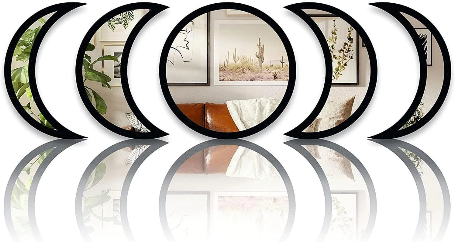 آینه دیواری Rellon Industries برای اتاق نشیمن، 5 تکه آینه تزئینی چوبی فاز ماه، استیکرهای آینه دیواری، دکوراسیون دیوار برای اتاق نشیمن، اتاق خواب - آینه واقعی نیست (مشکی) آینه دیواری Rellon Industries برای اتاق نشیمن، 5 تکه آینه تزئینی چوبی فاز ماه، استیکرهای آینه دیواری، دکوراسیون دیوار برای اتاق نشیمن، اتاق خواب - آینه واقعی نیست (مشکی)