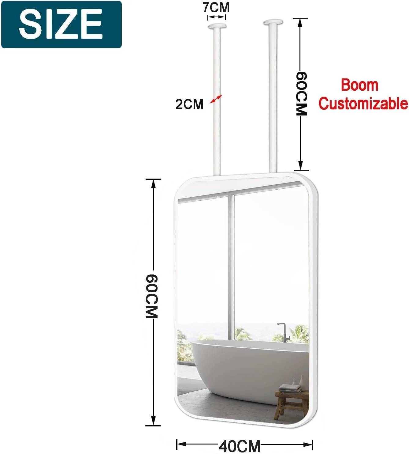 آینه مستطیلی با قاب فلزی سفید، قابل نصب روی دیوار، آینه آرایشی حمام، آینه شناور تزئینی، آینه آویز سقفی برای حمام، اتاق نشیمن (40cmx60cm) آینه مستطیلی با قاب فلزی سفید، قابل نصب روی دیوار، آینه آرایشی حمام، آینه شناور تزئینی، آینه آویز سقفی برای حمام، اتاق نشیمن (40cmx60cm)
