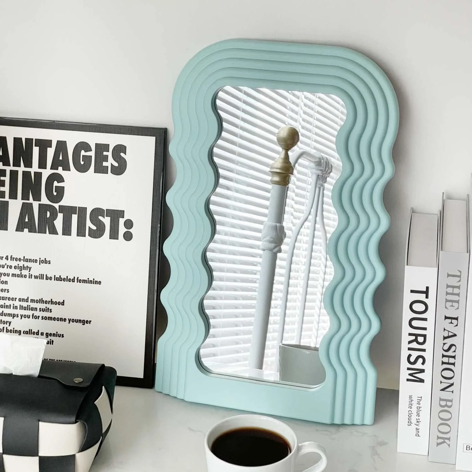 آینه با قاب نامنظم طرح موجی زیبا Z PLINRISE، آینه تزئینی رومیزی دیواری برای اتاق نشیمن، اتاق خواب، راهرو، دکوراسیون منزل، هدیه تولد و خانه نویی (آبی) آینه با قاب نامنظم طرح موجی زیبا Z PLINRISE، آینه تزئینی رومیزی دیواری برای اتاق نشیمن، اتاق خواب، راهرو، دکوراسیون منزل، هدیه تولد و خانه نویی (آبی)