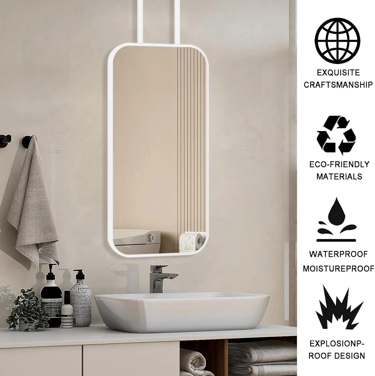 آینه مستطیلی با قاب فلزی سفید، قابل نصب روی دیوار، آینه آرایشی حمام، آینه شناور تزئینی، آینه آویز سقفی برای حمام، اتاق نشیمن (40cmx60cm) آینه مستطیلی با قاب فلزی سفید، قابل نصب روی دیوار، آینه آرایشی حمام، آینه شناور تزئینی، آینه آویز سقفی برای حمام، اتاق نشیمن (40cmx60cm)