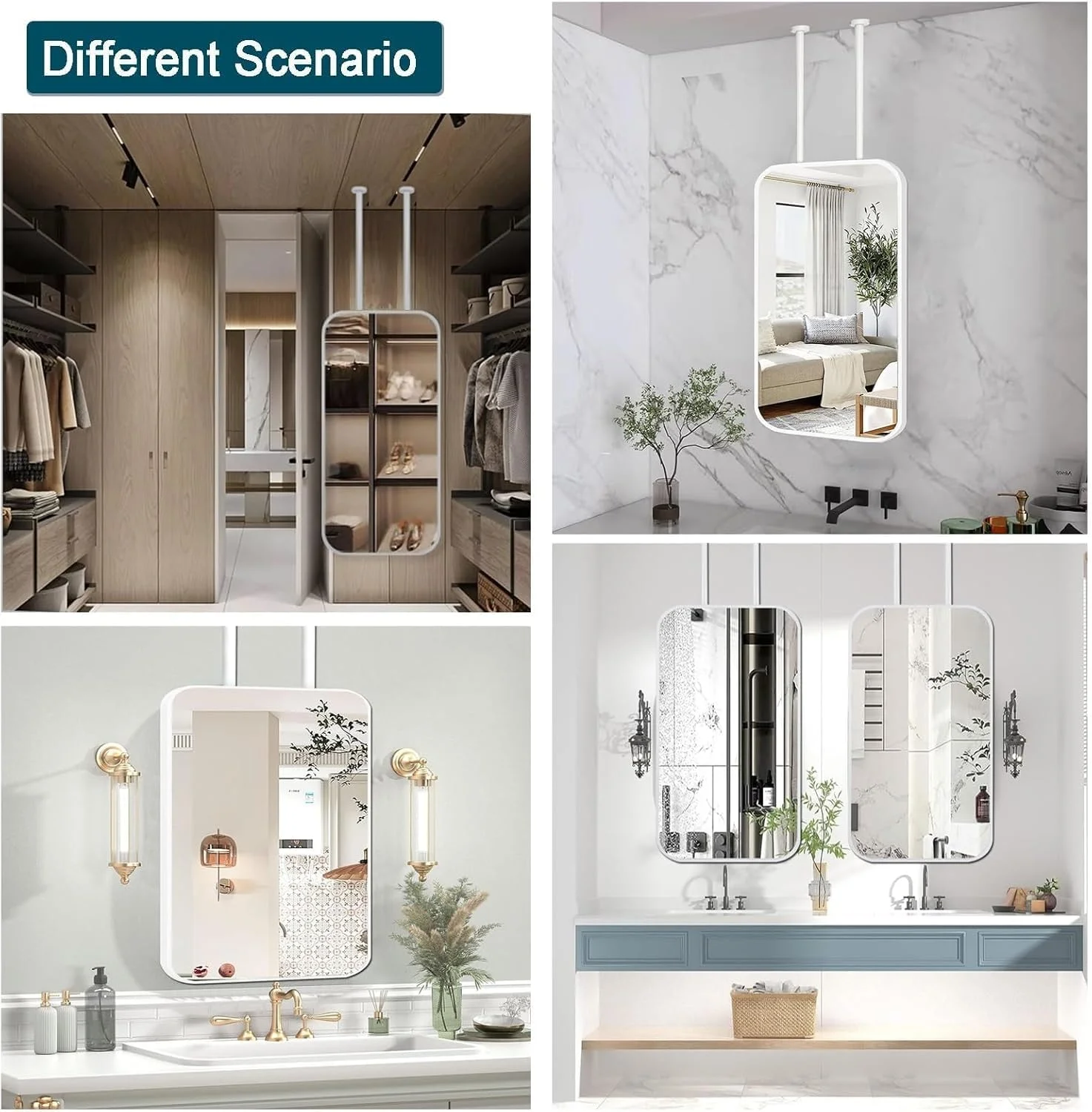 آینه مستطیلی با قاب فلزی سفید، قابل نصب روی دیوار، آینه آرایشی حمام، آینه شناور تزئینی، آینه آویز سقفی برای حمام، اتاق نشیمن (40cmx60cm) آینه مستطیلی با قاب فلزی سفید، قابل نصب روی دیوار، آینه آرایشی حمام، آینه شناور تزئینی، آینه آویز سقفی برای حمام، اتاق نشیمن (40cmx60cm)