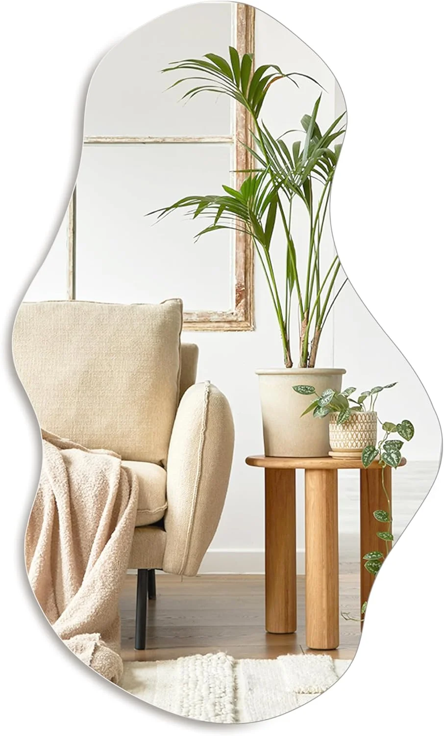 آینه دیواری نامنظم PERFNIQUE، آینه نامتقارن، آینه مدرن تزئینی برای حمام، اتاق خواب، اتاق نشیمن، ورودی، آینه بدون قاب ابری، آینه دیواری (71x43 سانتی متر، ابری)