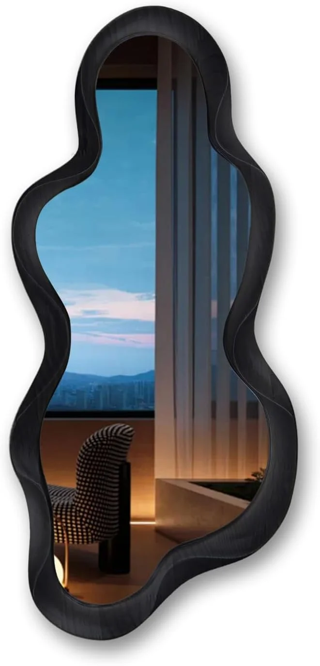 آینه دیواری نامنظم Osemy، 76x35.5 سانتی متر، آینه موجی نامتقارن دیواری با قاب چوبی مشکی برای اتاق نشیمن، اتاق خواب، ورودی، حمام، دکوراتیو مدرن با قلاب آویز آینه دیواری نامنظم Osemy، 76x35.5 سانتی متر، آینه موجی نامتقارن دیواری با قاب چوبی مشکی برای اتاق نشیمن، اتاق خواب، ورودی، حمام، دکوراتیو مدرن با قلاب آویز