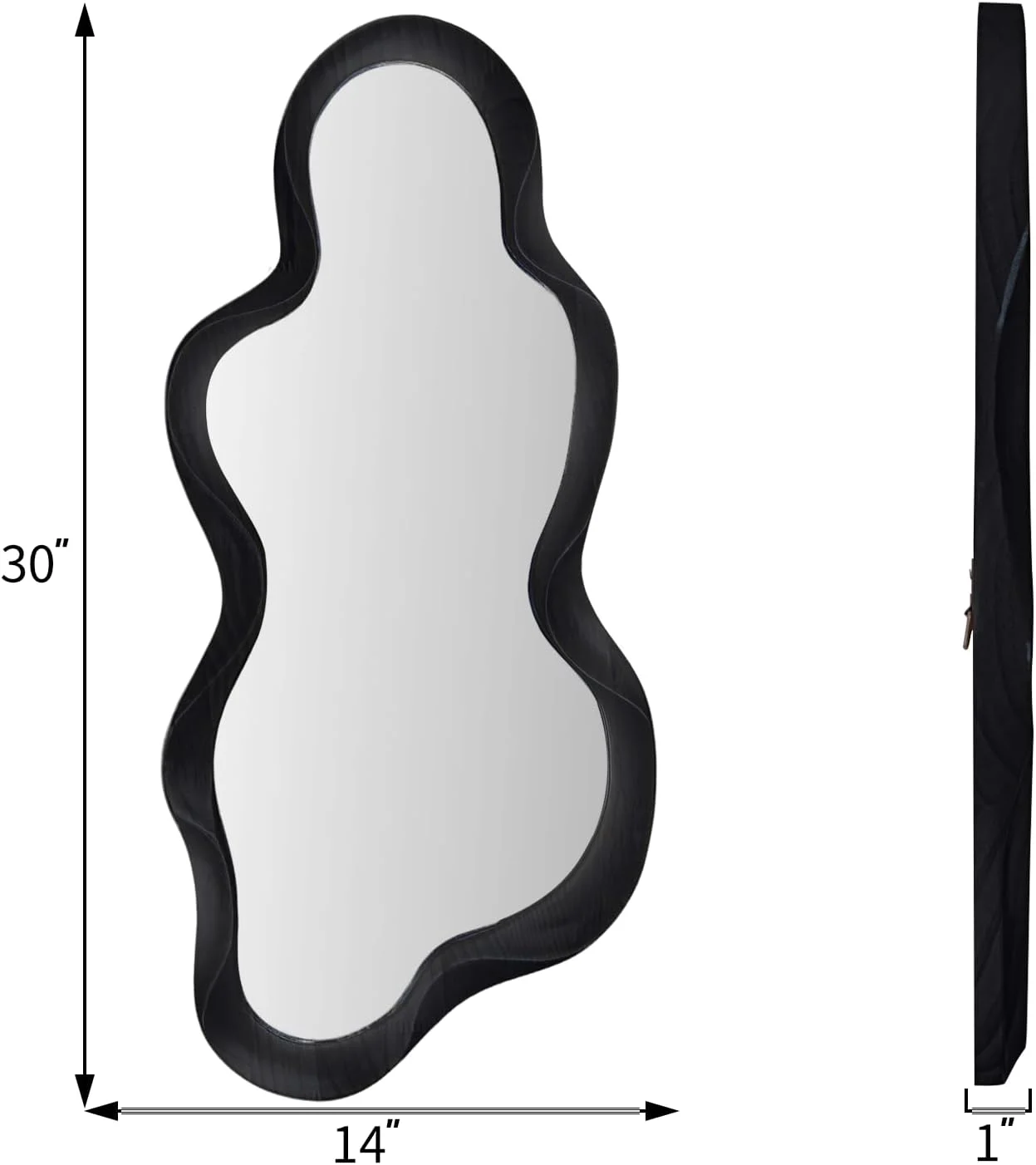 آینه دیواری نامنظم Osemy، 76x35.5 سانتی متر، آینه موجی نامتقارن دیواری با قاب چوبی مشکی برای اتاق نشیمن، اتاق خواب، ورودی، حمام، دکوراتیو مدرن با قلاب آویز